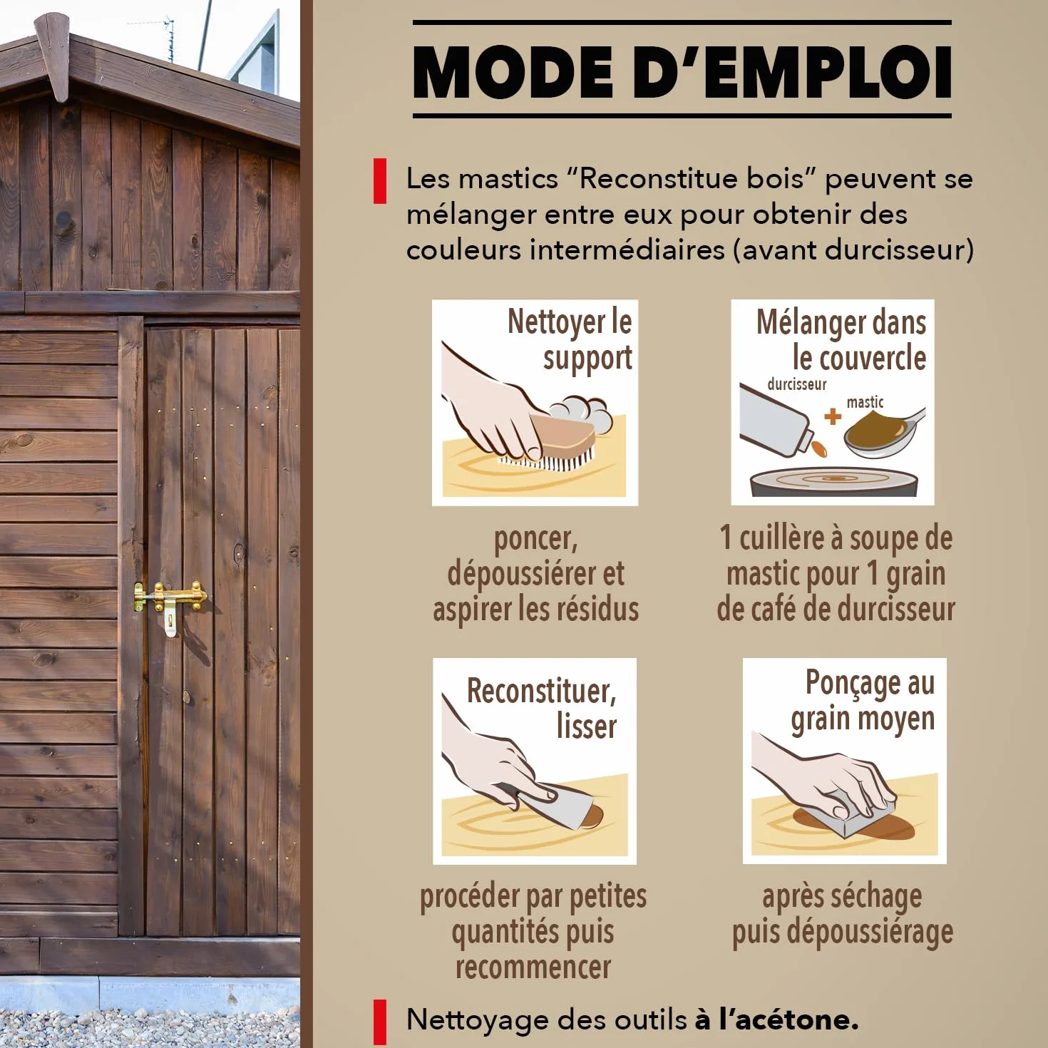 SINTO Mastic reconstitue angles et gros trous chêne 170ml, mastic bi-composant séchage en 20 min, parquets meubles menuiseries, bonne adhérence et résistance sur bois, intérieur et extérieur
