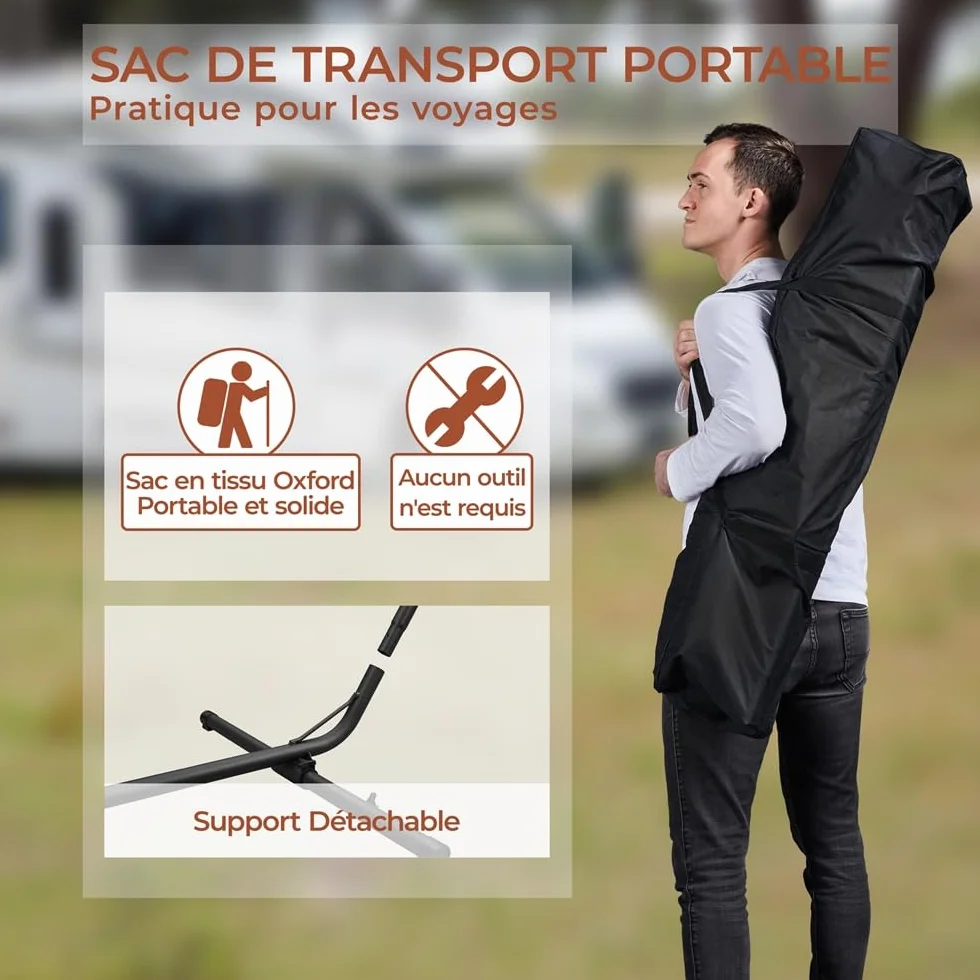 Yaheetech Hamac sur Pied 205 kg Longueur Réglable 294/304/314cm 1-2 Personnes avec Sac de Transport Jardin Camping
