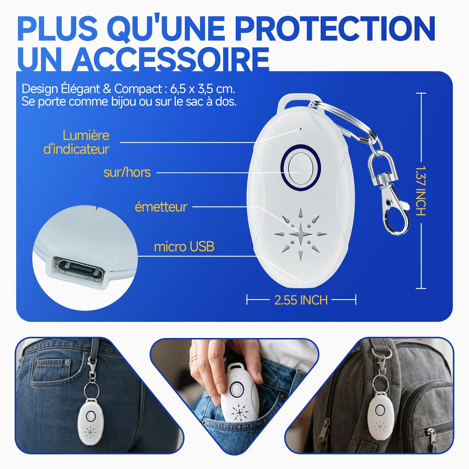 Répulsif À Ultrasons 2 Pack Anti Moustique Ultrason Portable Rechargeable USB Camping Extérieur Intérieur Insectes Araignées