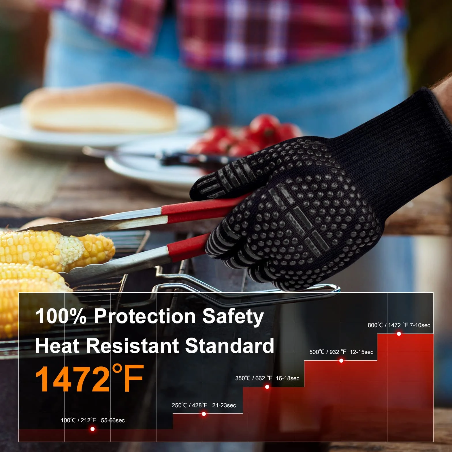 Flintronic Gants de Barbecue Anti-Chaleur 800°C Résistant à la Chaleur Antidérapants pour BBQ Four Gril
