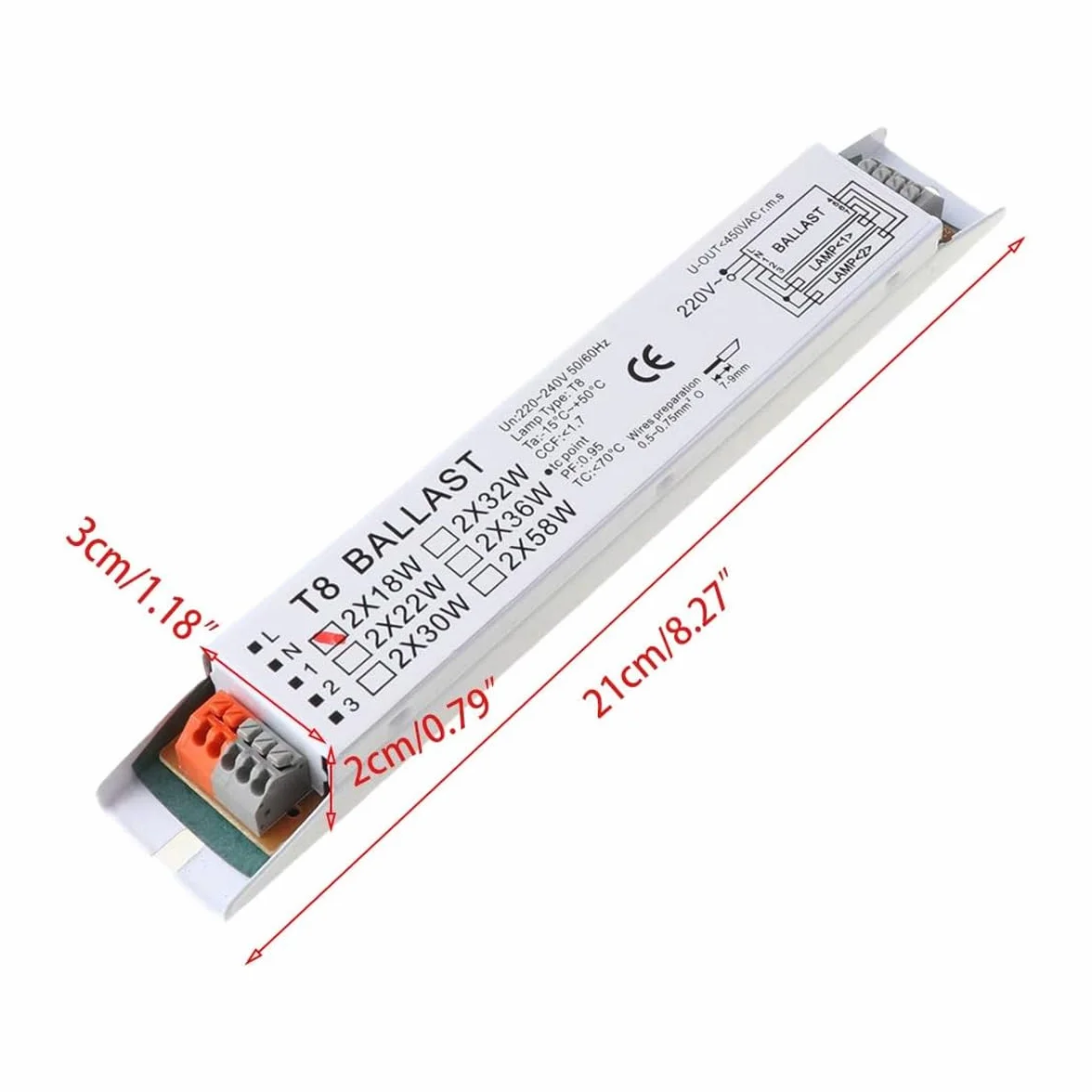 Gorise Ballast électronique pour lampe fluorescente T8 220-240 V CA 2 x 58 W, tension large