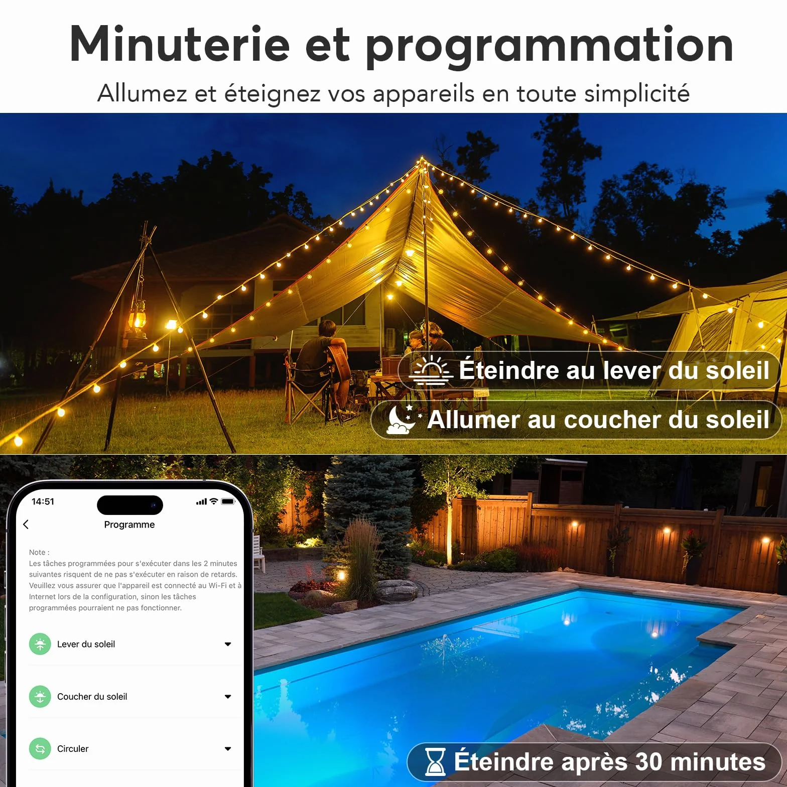 EIGHTREE Prise Wi-Fi d'extérieur - Minuterie d'extérieur - Avec mesure du courant IP44 - Étanche - Avec minuterie, télécommande et commande vocale - Compatible avec Alexa et Google Home