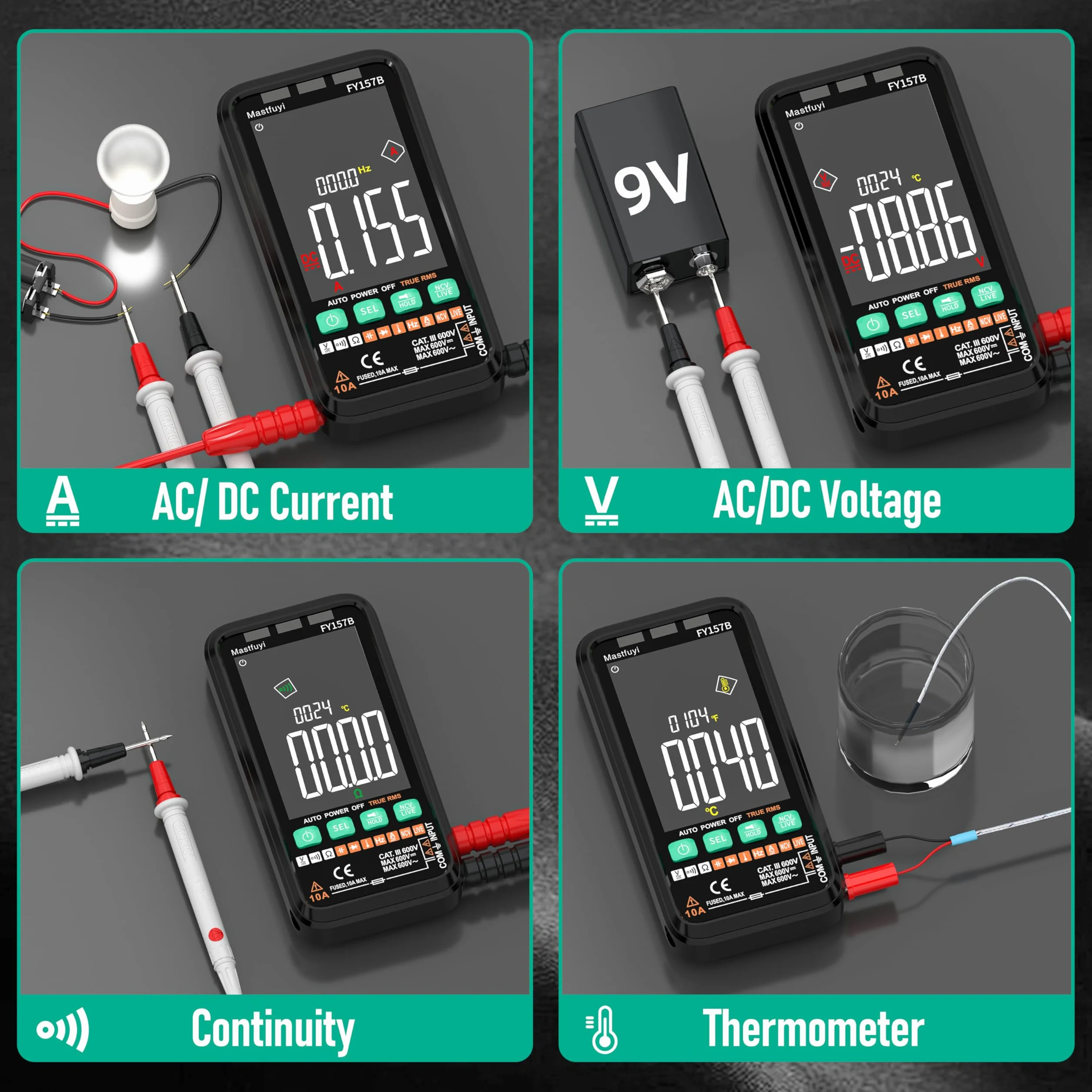 Multimetre Numérique, Testeur Électrique Rechargeable, Testeur Multiple Intelligent NCV, TRMS 6000, Protection Contre les Surcharges, Gamme Automatique, Capacité, Continuité, Fréquence, Résistance