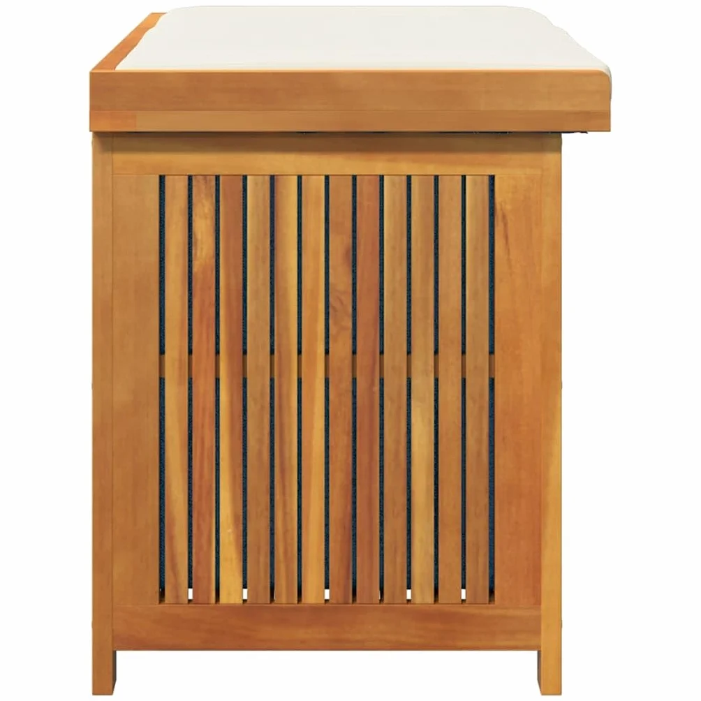 Banc de Rangement Extérieur avec Coussin Coffre en Bois d'Acacia Massif pour Jardin Patio (Blanc crème 90x50x60,5 cm)