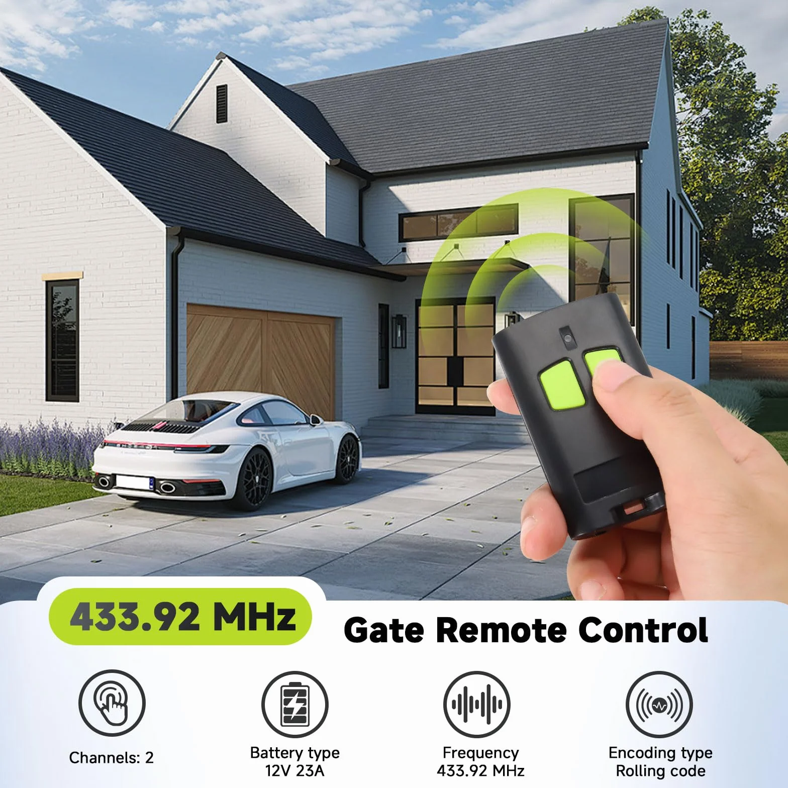 Lot de 2 Rechange Telecommande Portail to.GO 2VA, 433.92 MHz, Compatible avec RSC2-433, to.GO 2VA, to.GO 4VA, 2 Canaux, Rolling Code