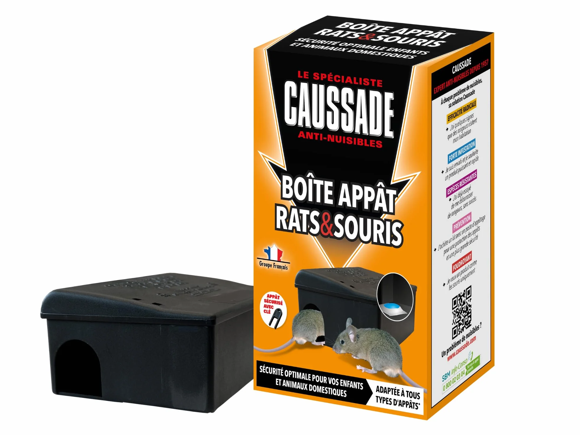 CAUSSADE Boite Appât Rats & Souris Sécurisée avec Clé de Fermeture Réutilisable 3 Mangeoires