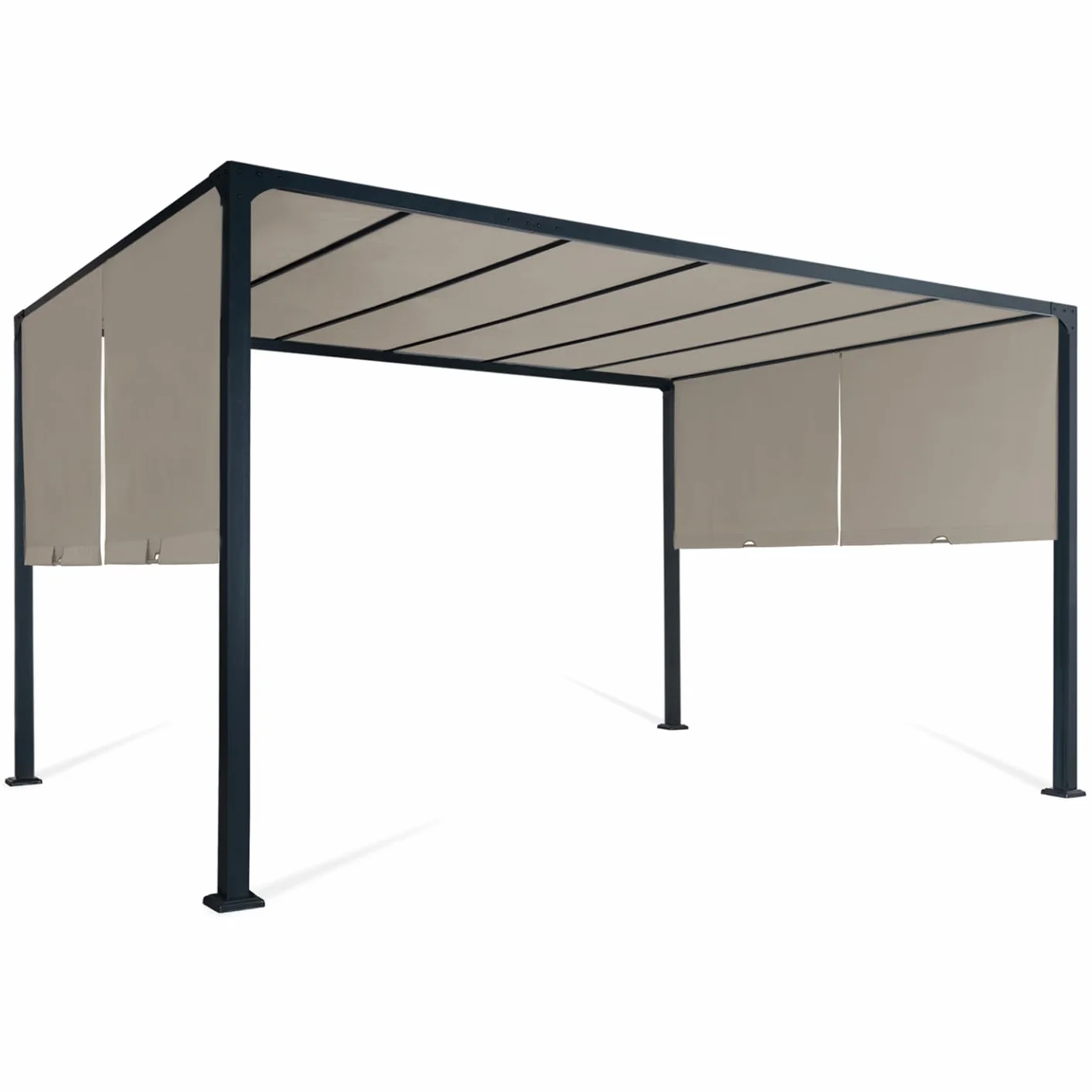 Pergola coulissante 2 pans 3x4 M belvédère Jardin Toile Taupe
