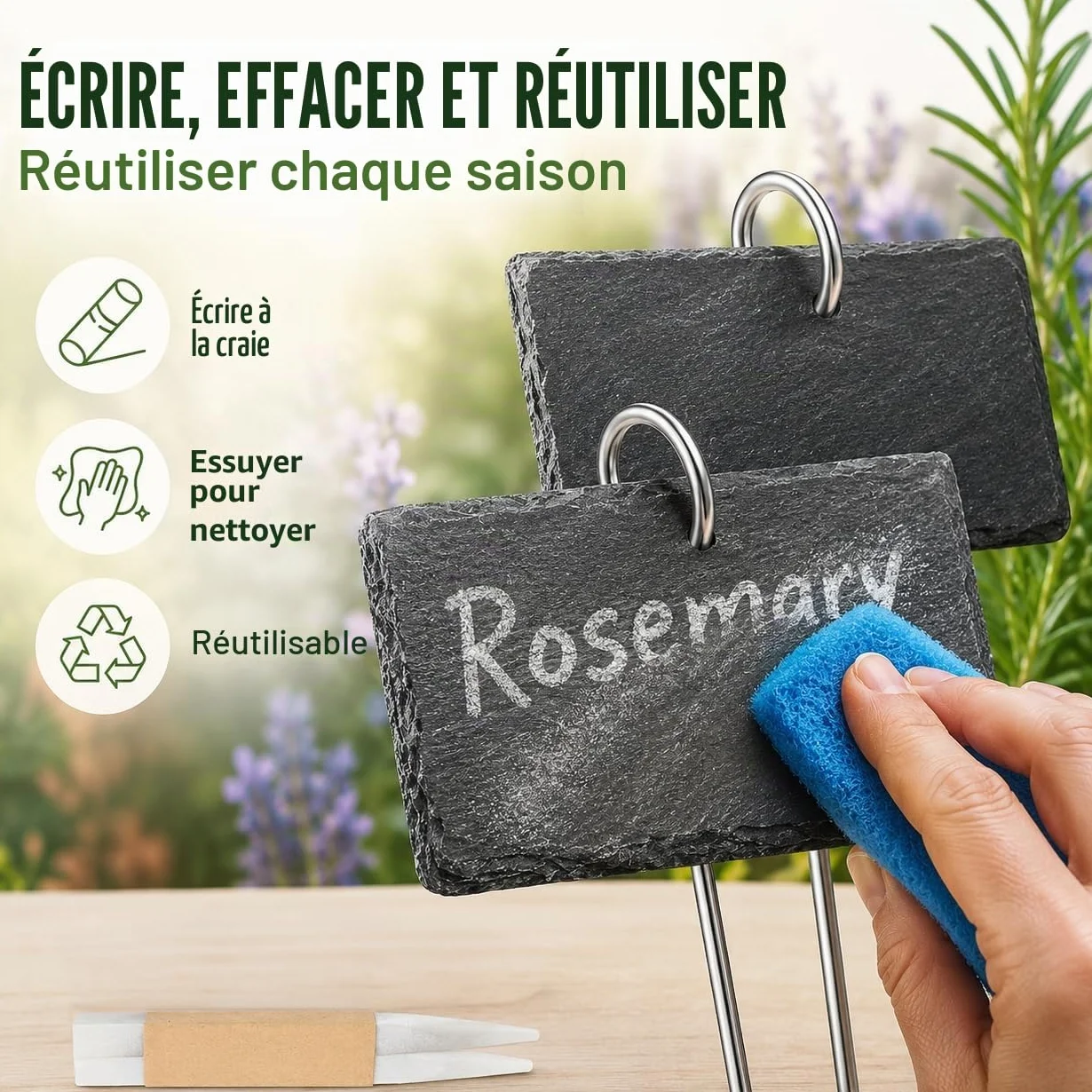 Étiquettes Plantes en Ardoise 10 Pcs avec Piquets Métal et Stylos Craie pour Jardin Extérieur Serre