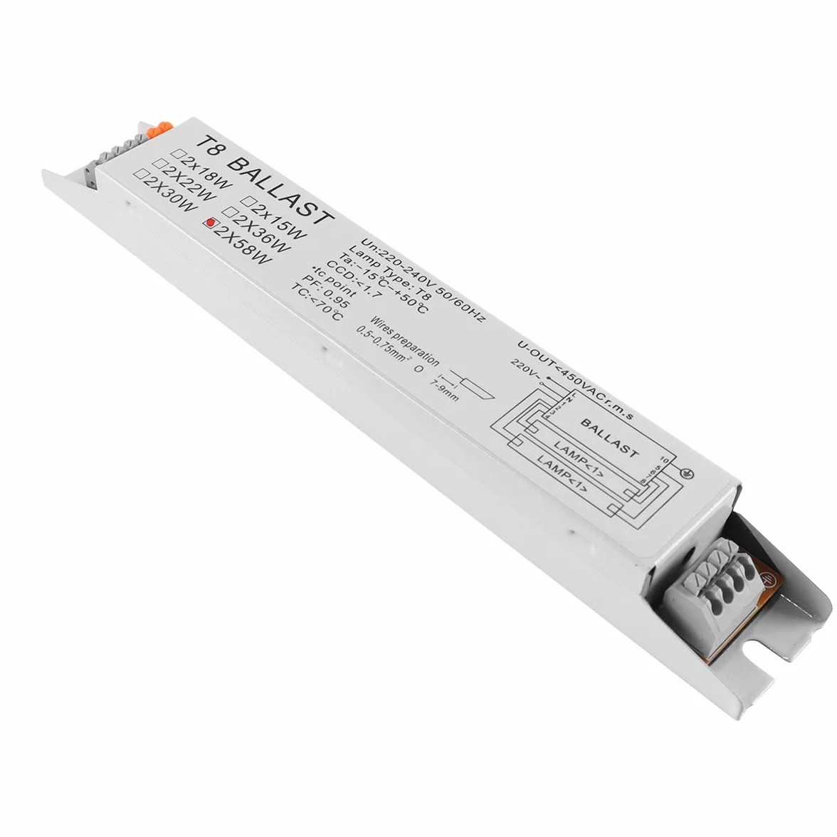 Gorise Ballast électronique pour lampe fluorescente T8 220-240 V CA 2 x 58 W, tension large