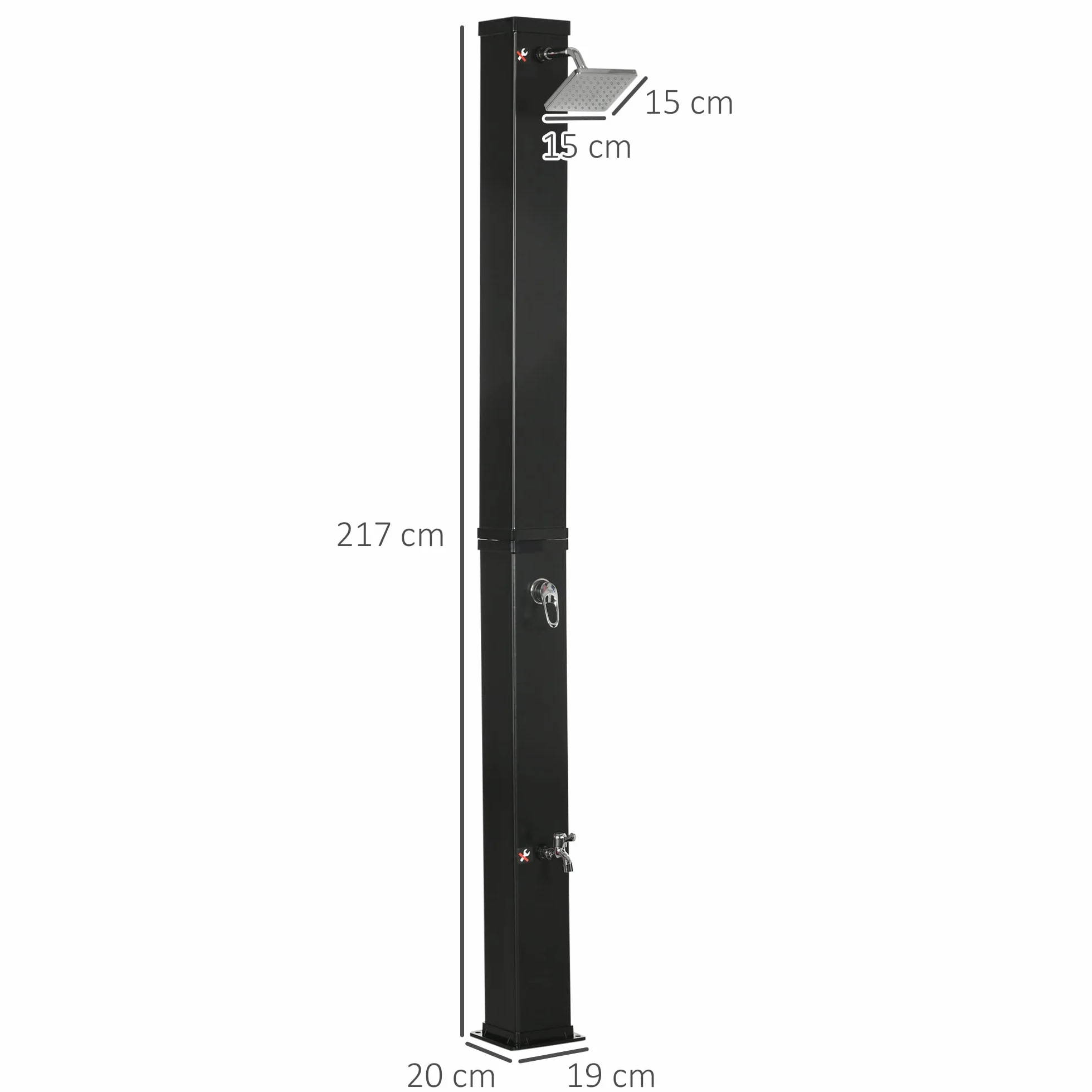 Outsunny Douche Solaire de Jardin 40L Tête Rotative 360° Eau Chaude/Froide 60°C Sans Raccordement Électrique Noir