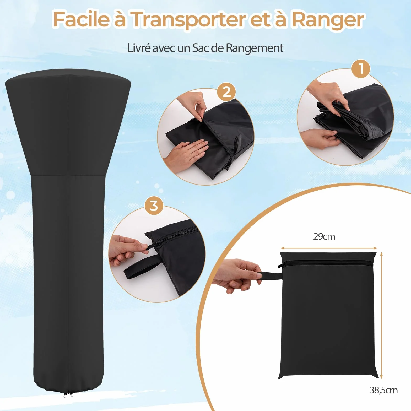 GOPLUS Housse de Chauffage de Terrasse 210D, Imperméable Protection pour Chauffage 220 x 86,5 x 48,5 CM Noir