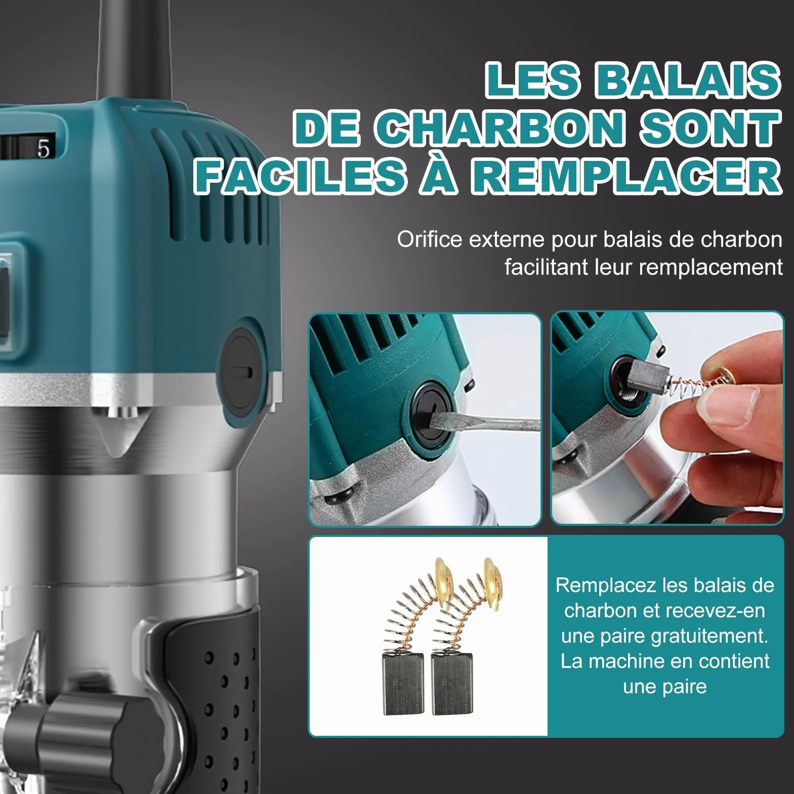 Fraiseuse verticale 800 W, défonceuse électrique pour bois, 30 000 tr/min Fraiseuse électrique à 6 vitesses variables avec 15 fraises à rainurer pour chanfreiner, rainurer, fraiser, poinçonner