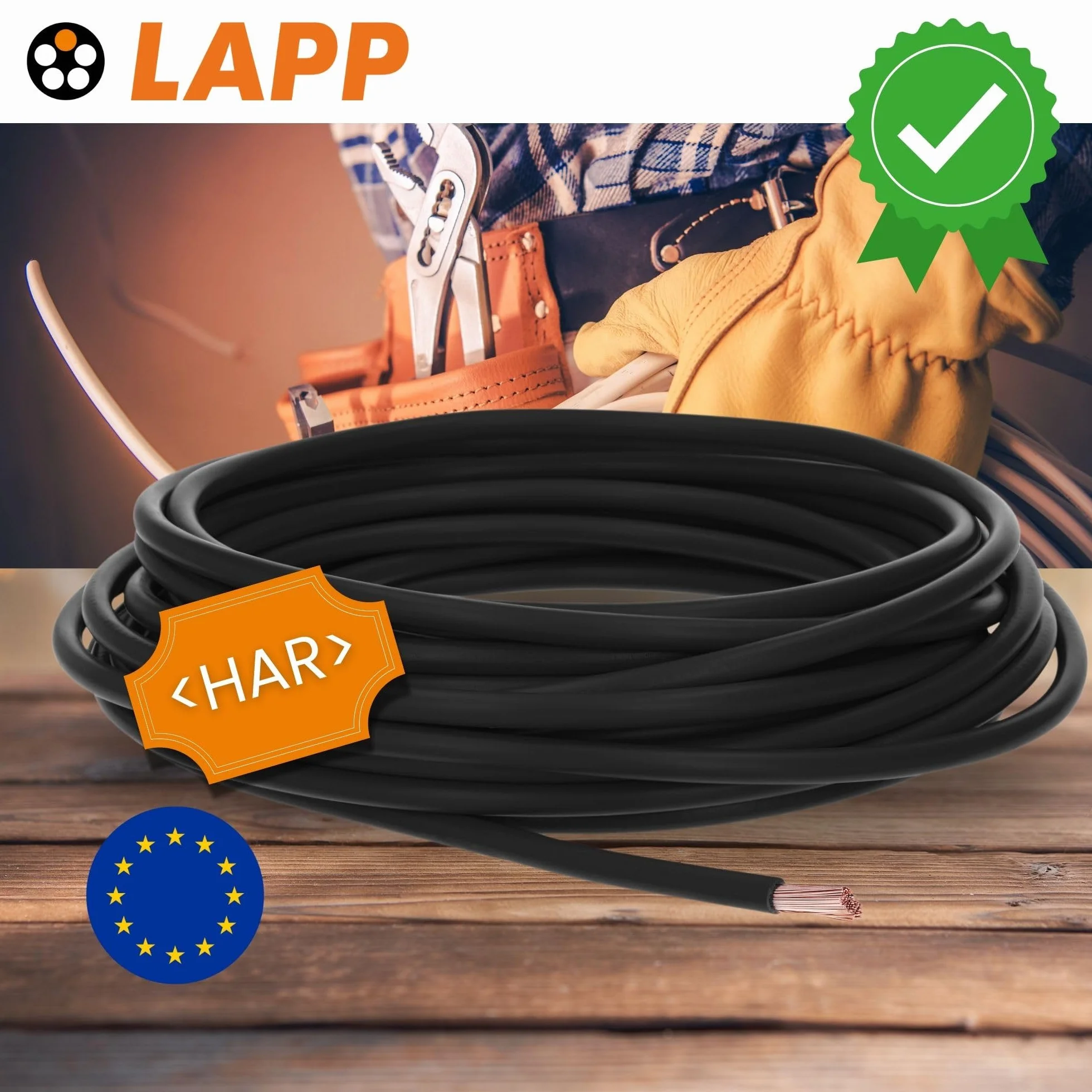 Lapp 4520015 H07V-K 10 mm² Câble de câblage flexible en PVC 10 mm² Noir 10 m