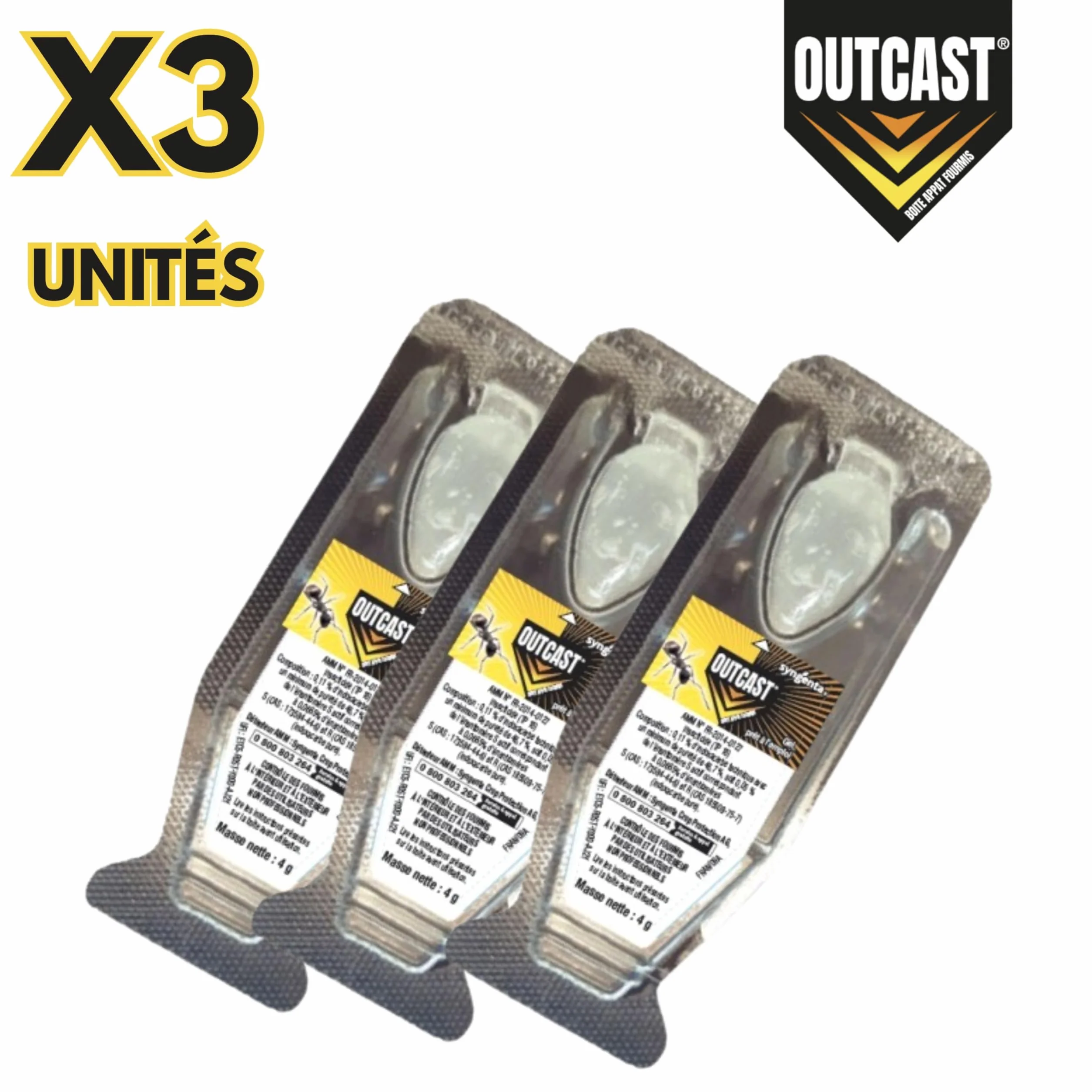Outcast Boîte Appât Anti Fourmis en Gel Piège Intérieur Extérieur Élimination Colonies Fourmi Action Retardée 3 Pièges