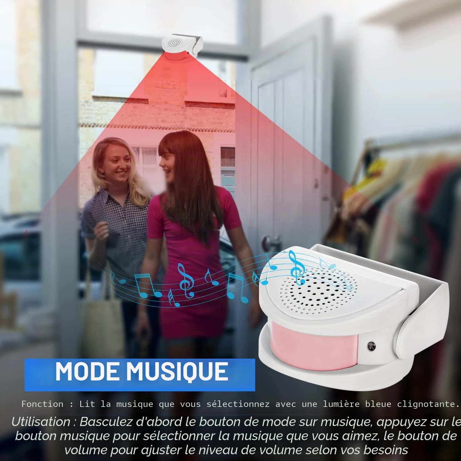 KERUI Sonnette sans Fil M5, Détecteur de Mouvement avec Alarme Sonore pour Porte/Entrée de Porte/Maison et Magasin/Bureau, Alarme de Sécurité