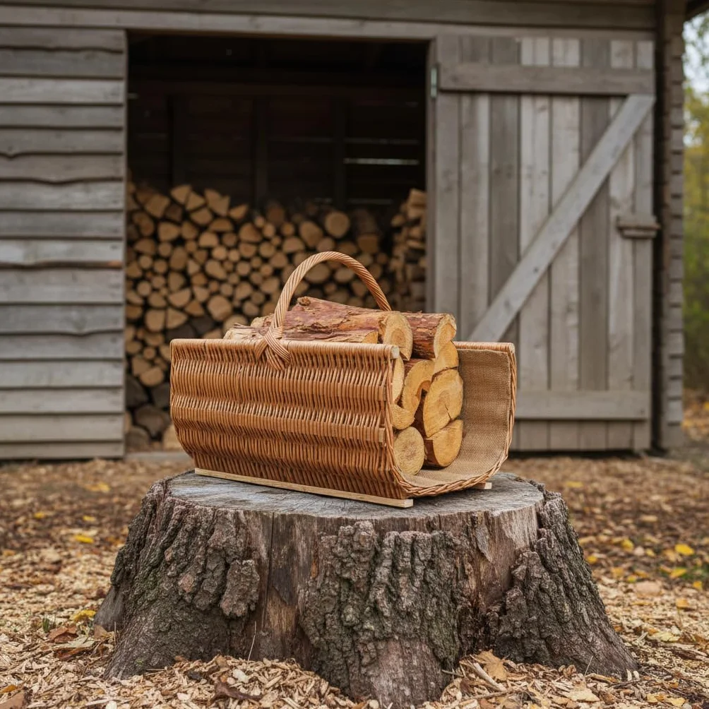 BOGATECO Panier en osier 60 x 45 x 30 cm - Grand panier à bois avec renfort