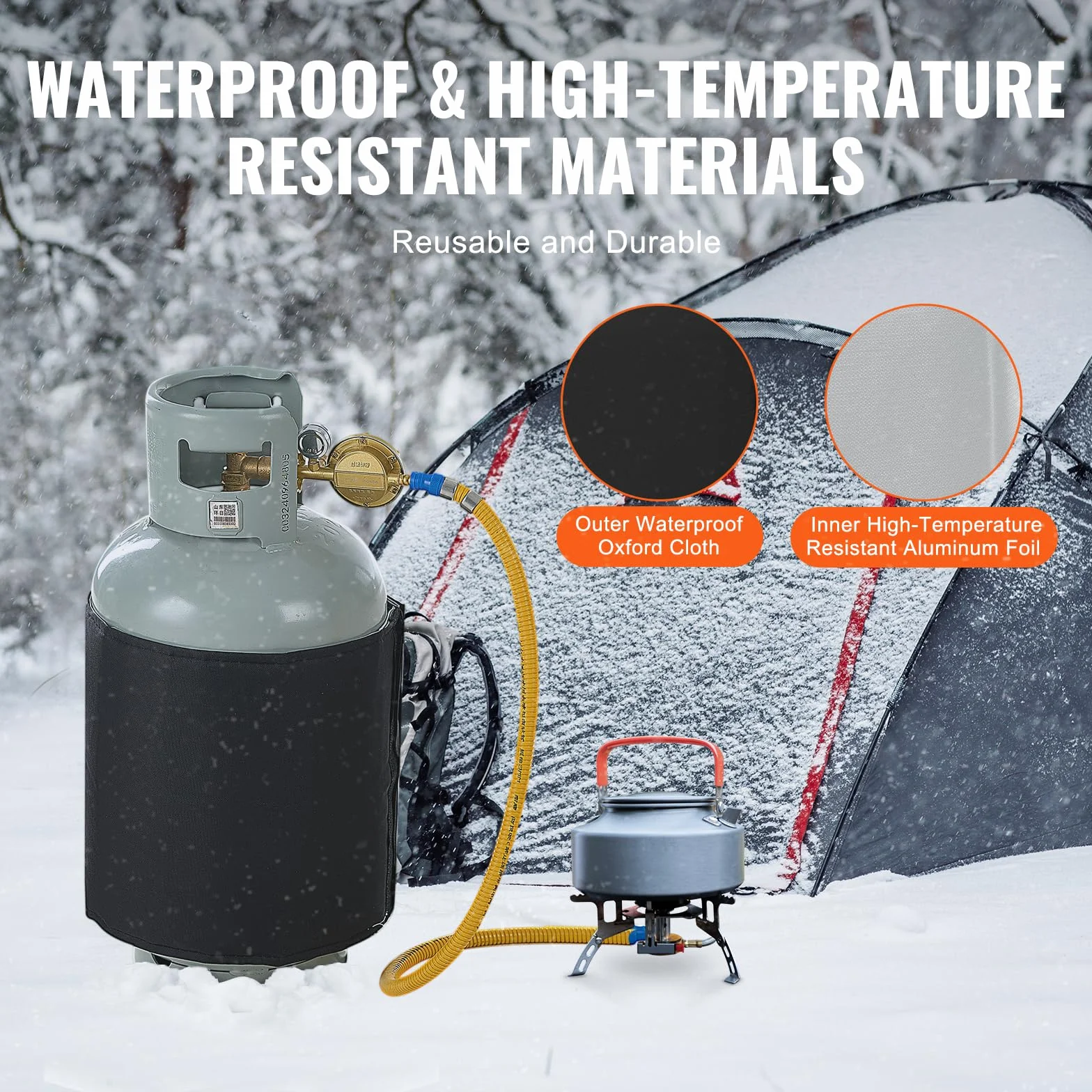 VEVOR Couverture chauffante pour bouteilles de propane 120 W, housse isolant réservoirs gaz 18 kg, thermostat interne, température max 32,22°C, tissu Oxford imperméable