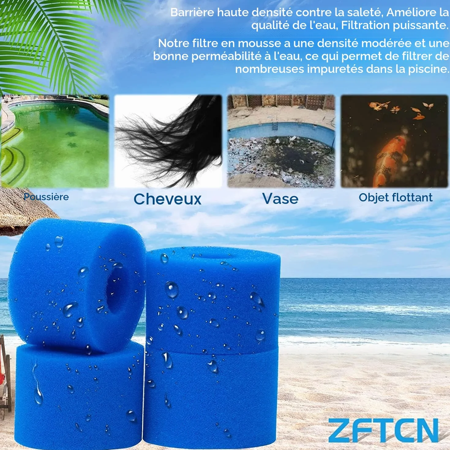 Filtres de Piscine en Mousse pour Intex Type S1 - Lot de 4 Réutilisables et Lavables