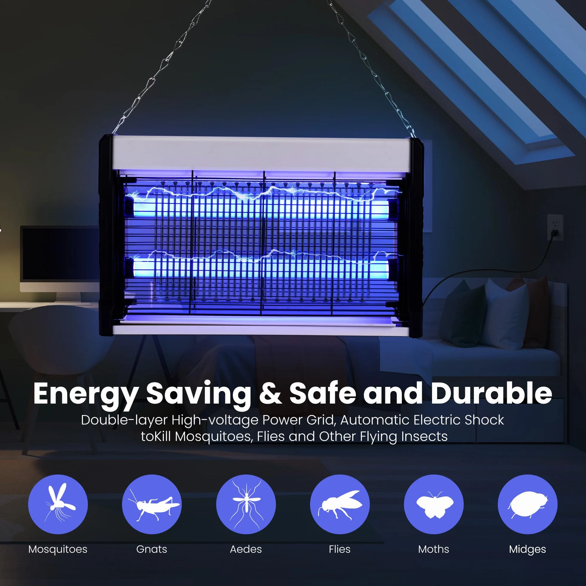 Lampe Anti Moustique 3200V Anti-Insectes Anti-Mouches électronique Intérieur Jardin