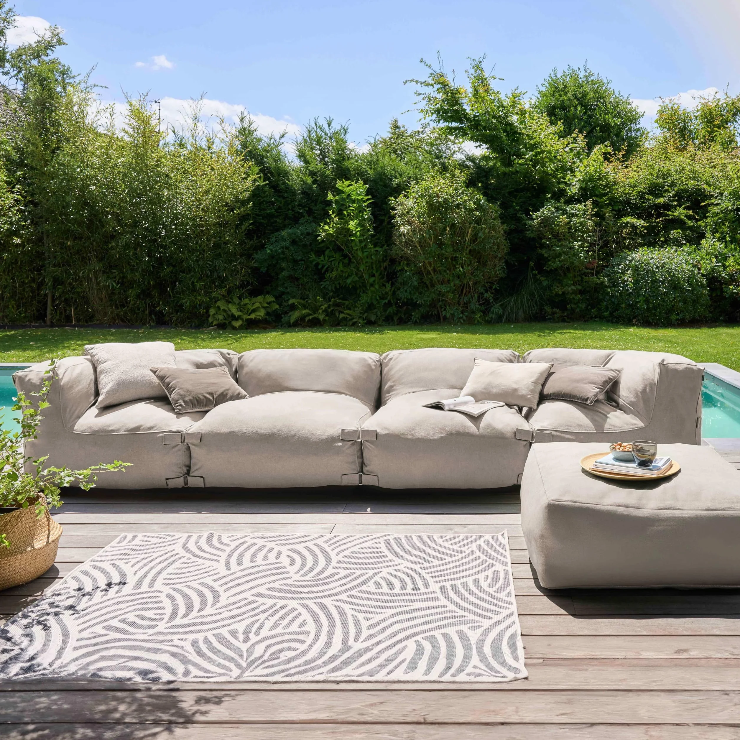 Oviala Pouf de Jardin Beige Canapé Modulable