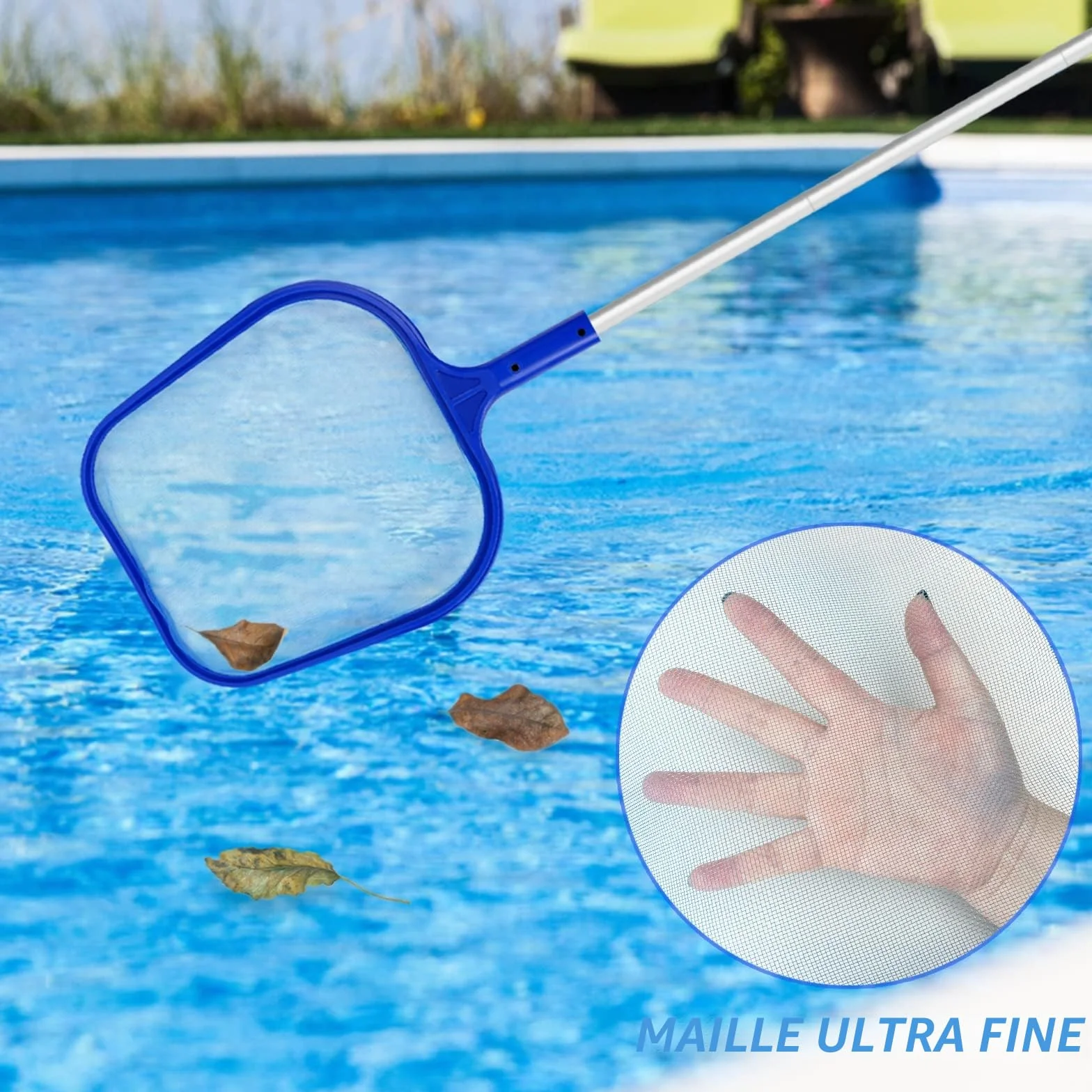 Épuisette de Surface pour Piscine avec Manche Télescopique Réglable 120CM