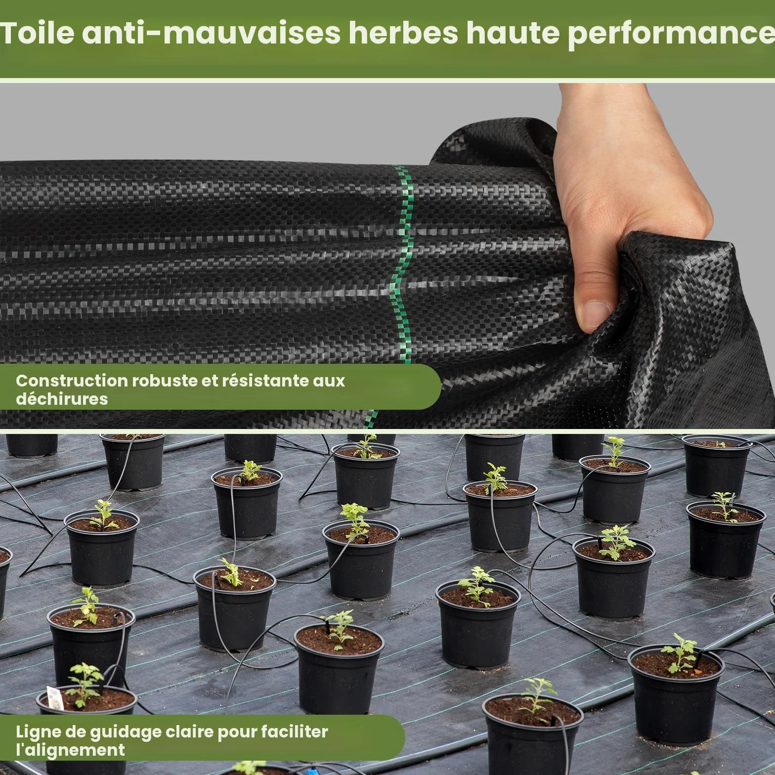 Velway Toile de Paillage 1x10M 100g/m² Géotextile Anti Mauvaises Herbes Perméable UV