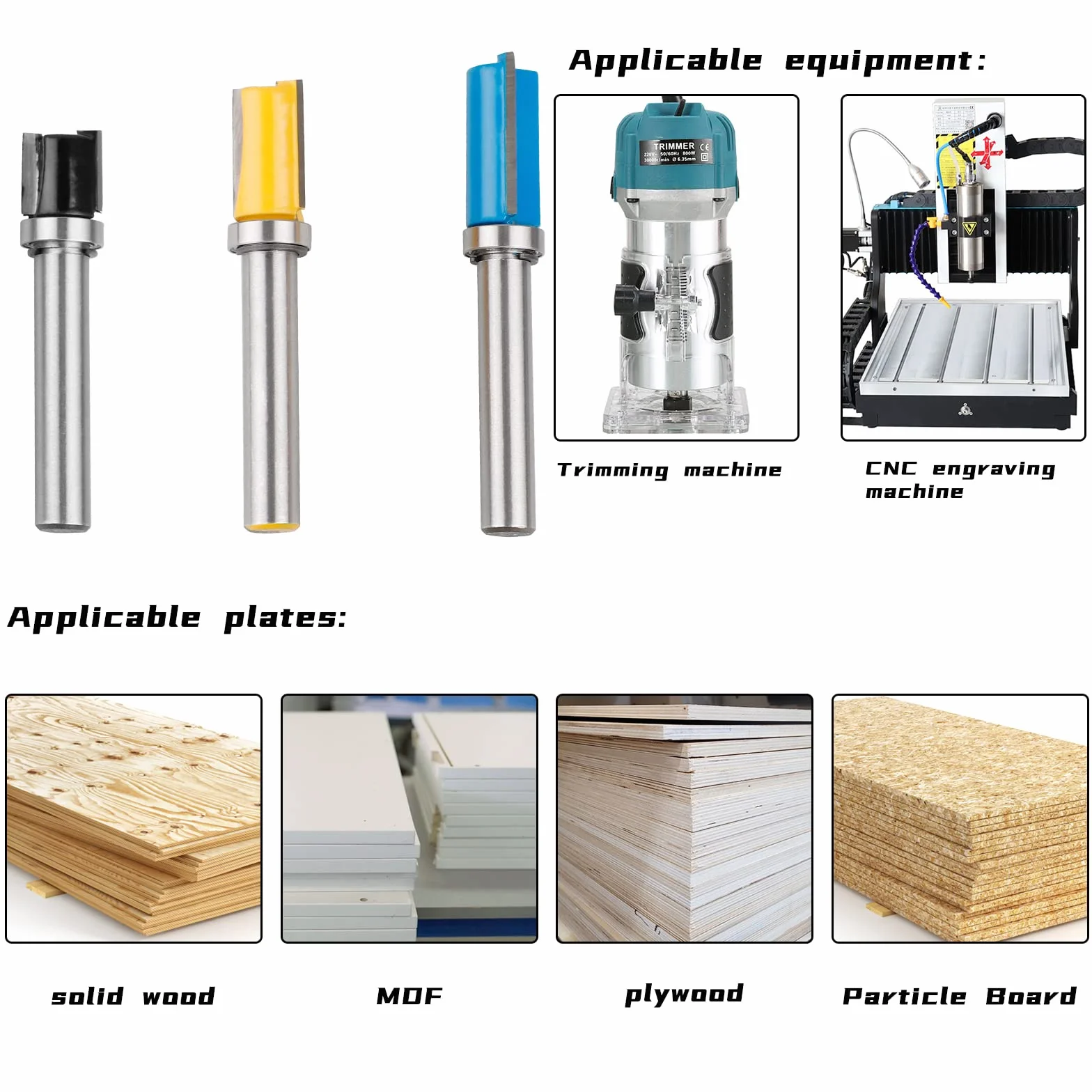 CPROSP Rraise pour Affleurer Droite de 8 mm Fraise à Bois, Servir de Fraise à Copier et de Fraise à Arraser/Affleure, Fraise à Copier 8 MM