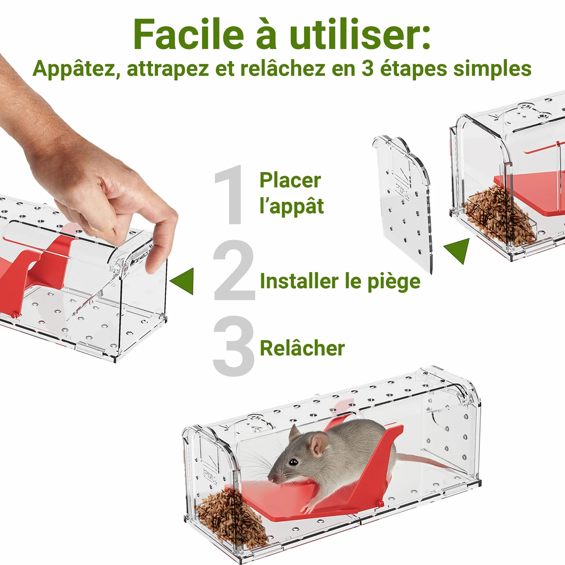 Roshield Piège à Souris sans cruauté pour Intérieur Extérieur Capture Vivante réutilisable Durable Rapide Efficace