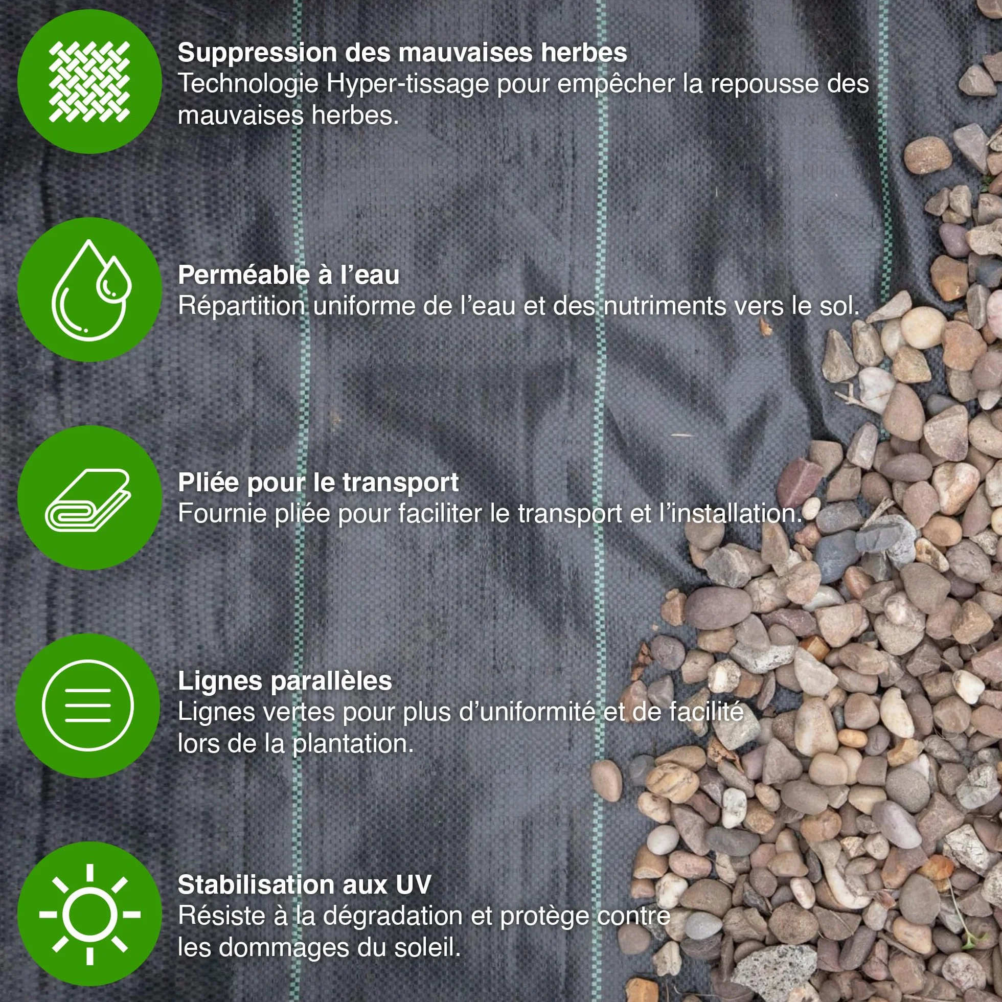 Bâche géotextile GroundMaster 4m x 10m résistante contre les mauvaises herbes