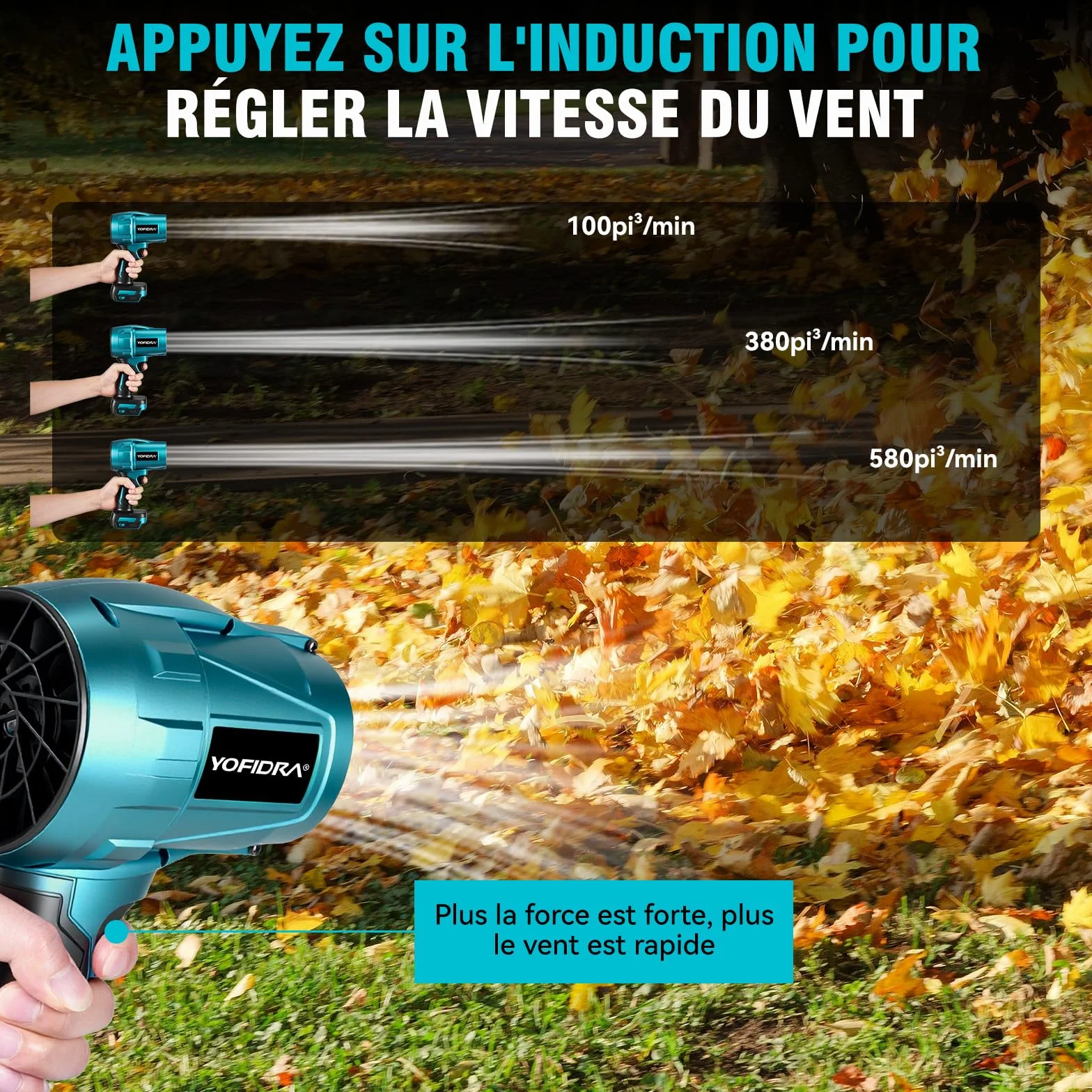 Souffleur de Feuilles sans Fil 576 km/h 28000 TR/Min 2 Batteries 3,0 Ah