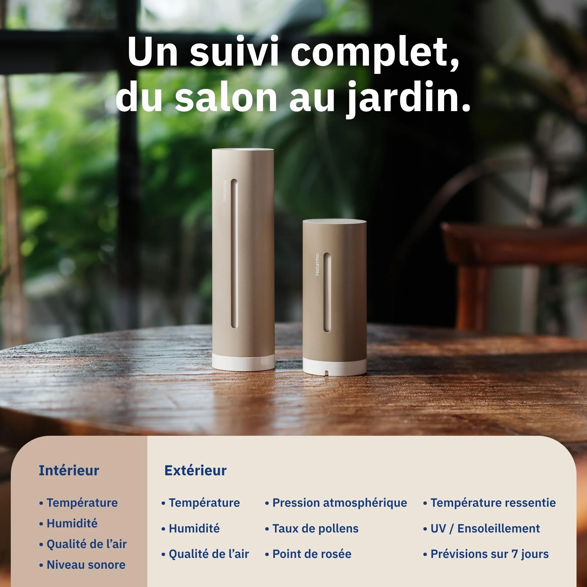Netatmo Station Météo 2e génération Intérieur Extérieur Température Humidité Qualité de l'air UV Pollens Prévisions Compatible Apple Alexa Google Sable NWS-S-EC