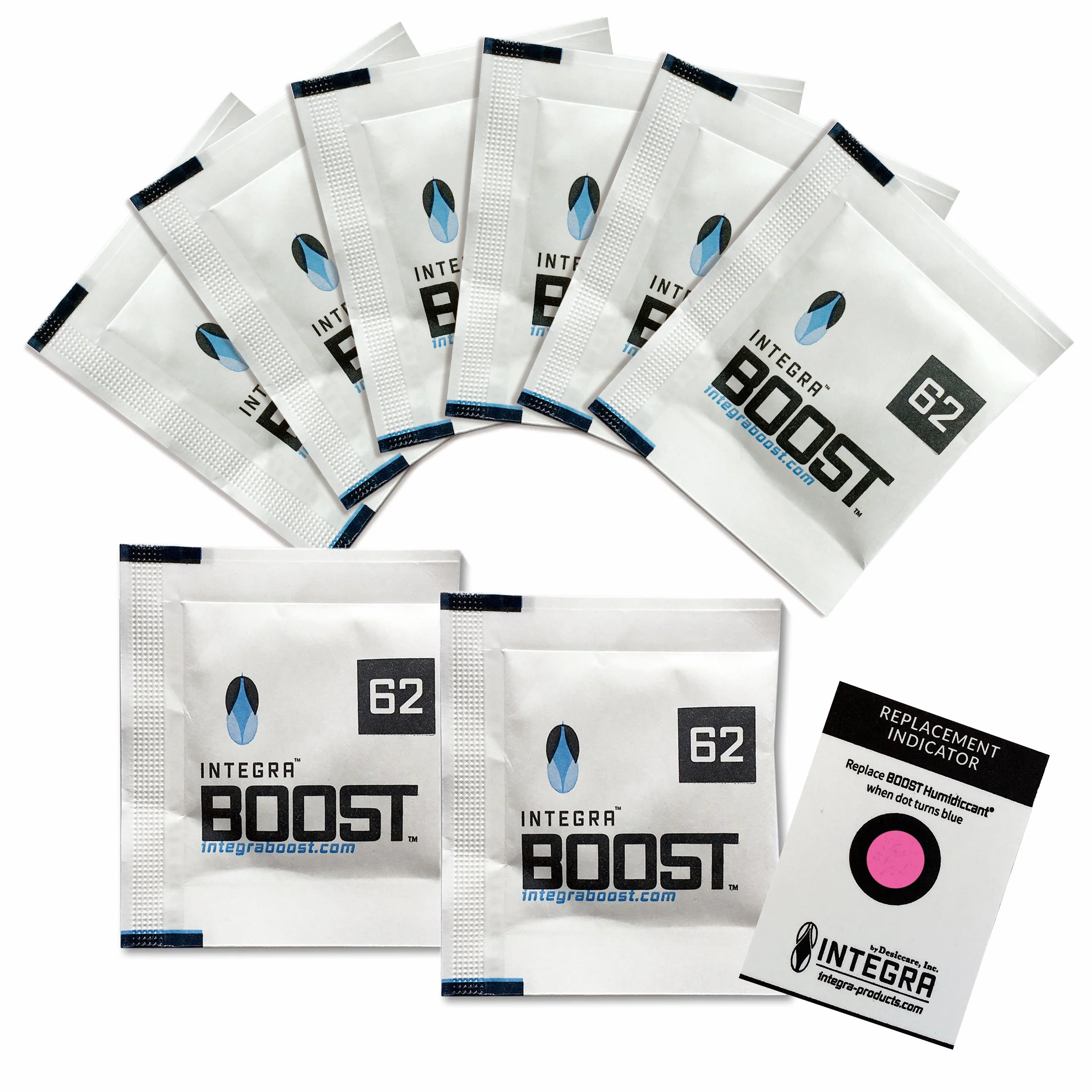 Integra Boost régulateur d'humidité 62% lot de 8 sachets 4 g chacun 2 voies indicateur
