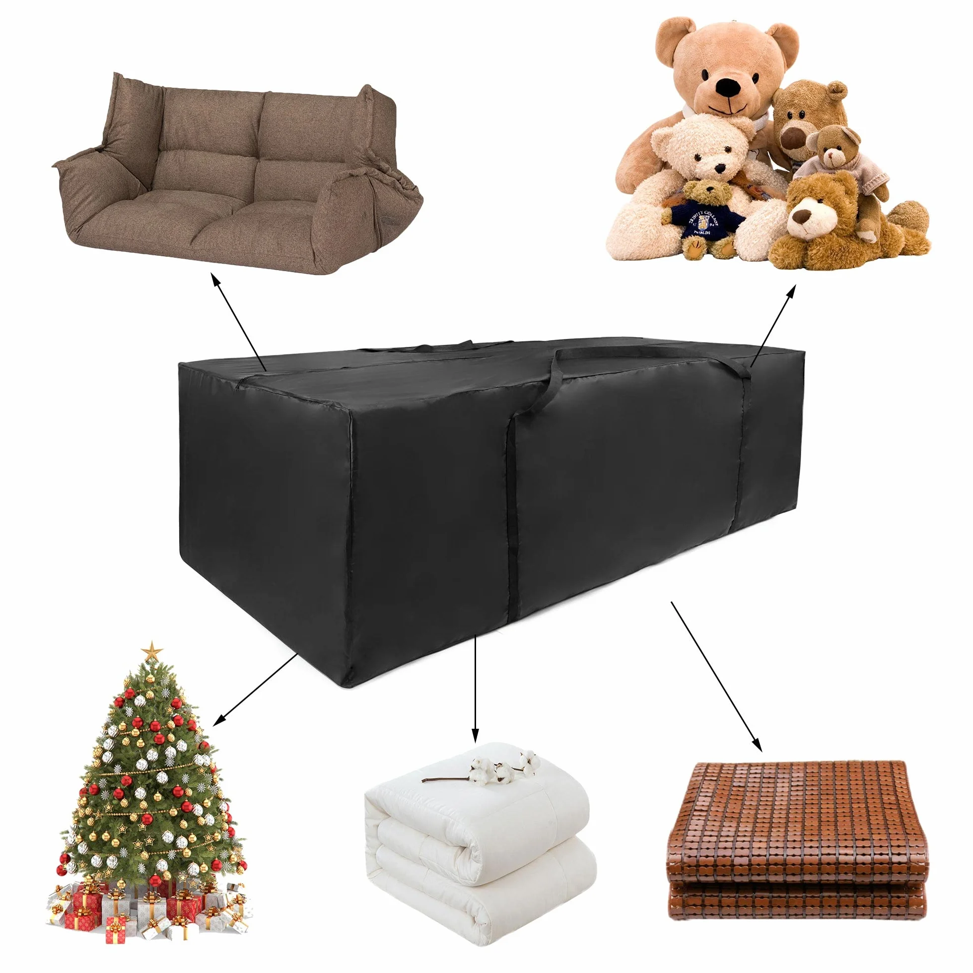 Sac de rangement coussins meubles jardin Oxford imperméable anti-UV anti-déchirures 173x76x51 cm Noir