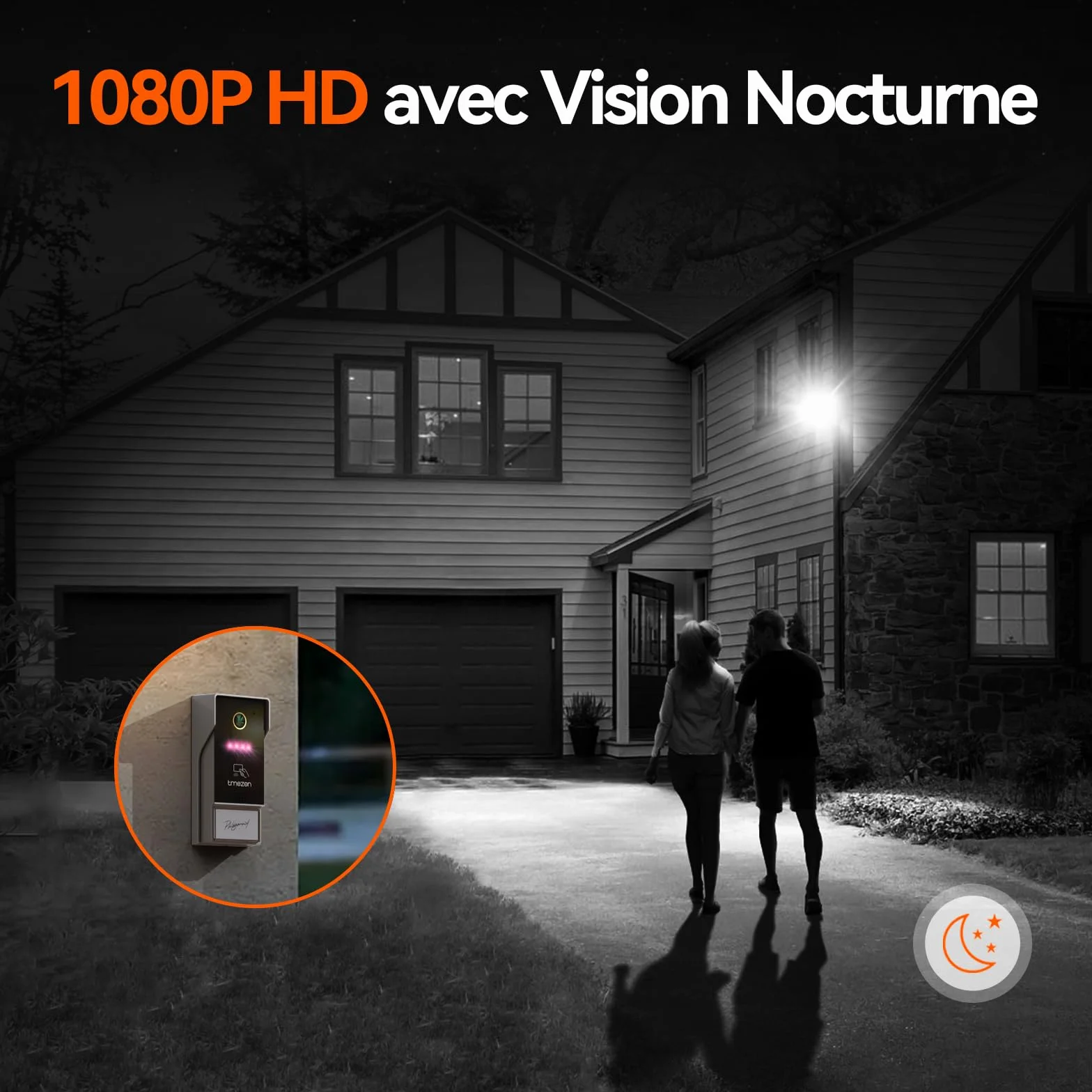 TMEZON Y73 Visiophone Connecté Filaire 2 Fils 7" Écran Couleur TFT LCD 1080P WiFi Portier Vidéo RFID