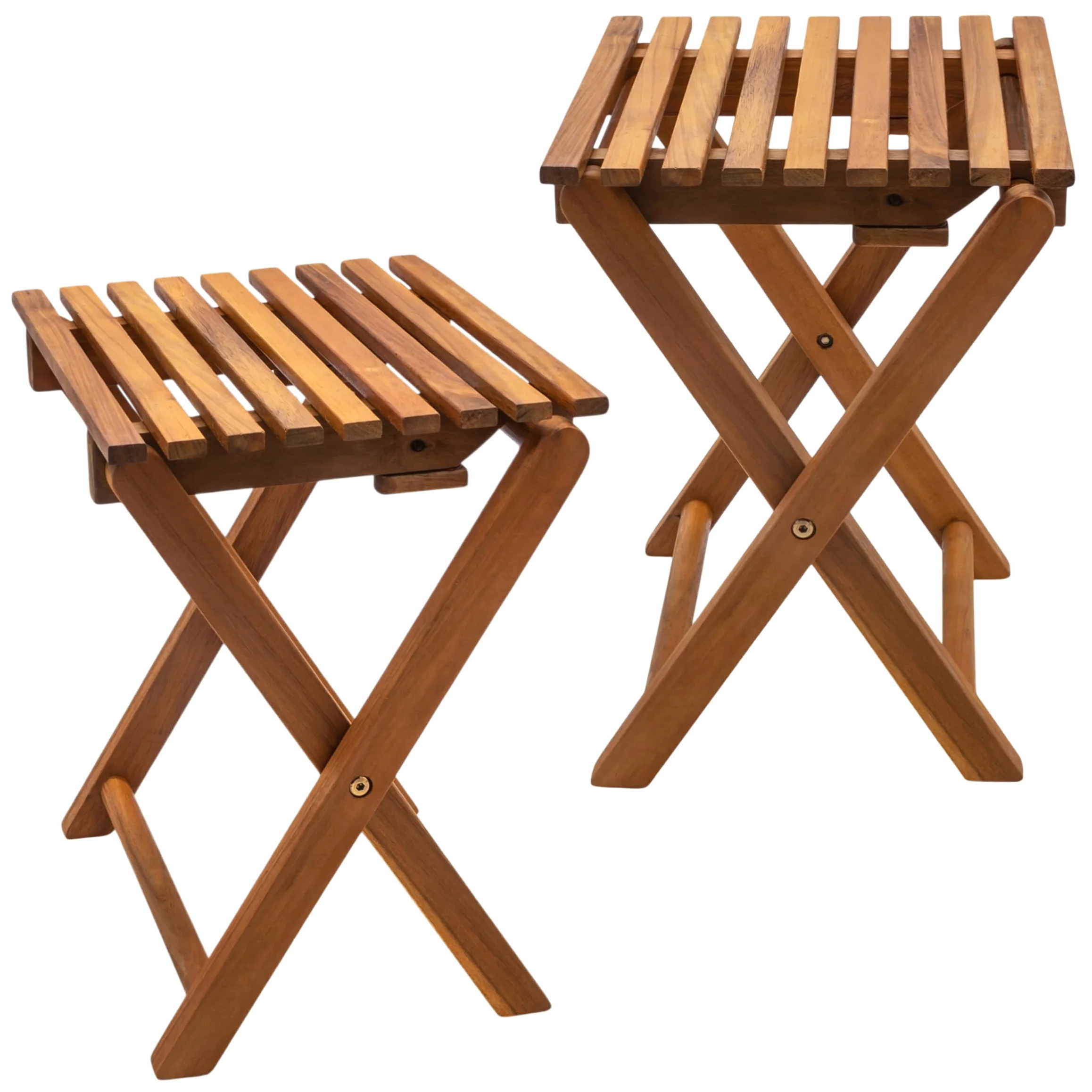 Spetebo Lot de 2 tabourets pliants en acacia naturel huilé 37 x 29 cm – Tabouret à fleurs en bois pliable au look teck