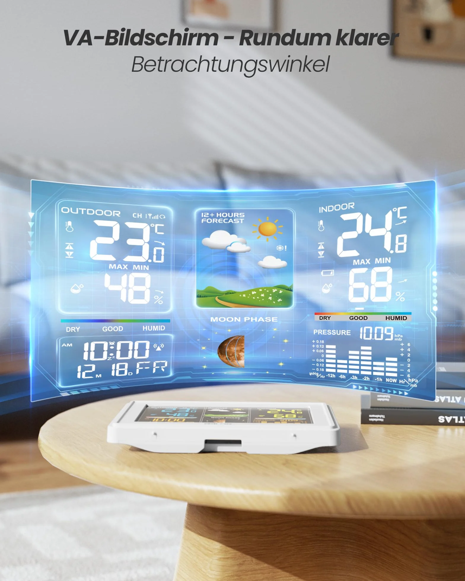 Station Météo Sans Fil BALDR Thermomètre Hygromètre Intérieur Extérieur Prévisions Heure Réveil Phase Lune