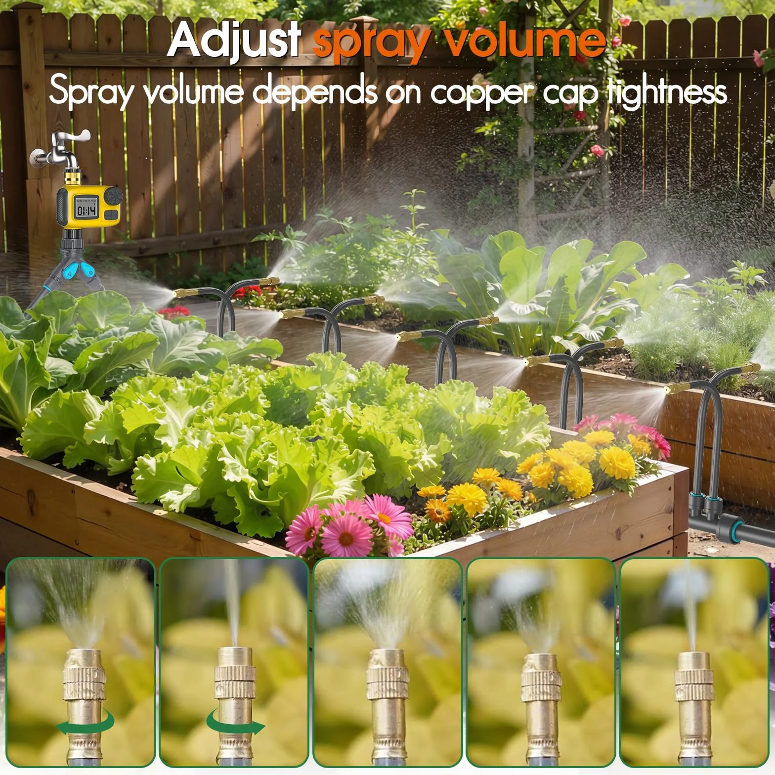 Kit d'irrigation goutte à goutte 30M avec programmateur, tuyau 1/2", 20 buses réglables 360°, arrosage automatique