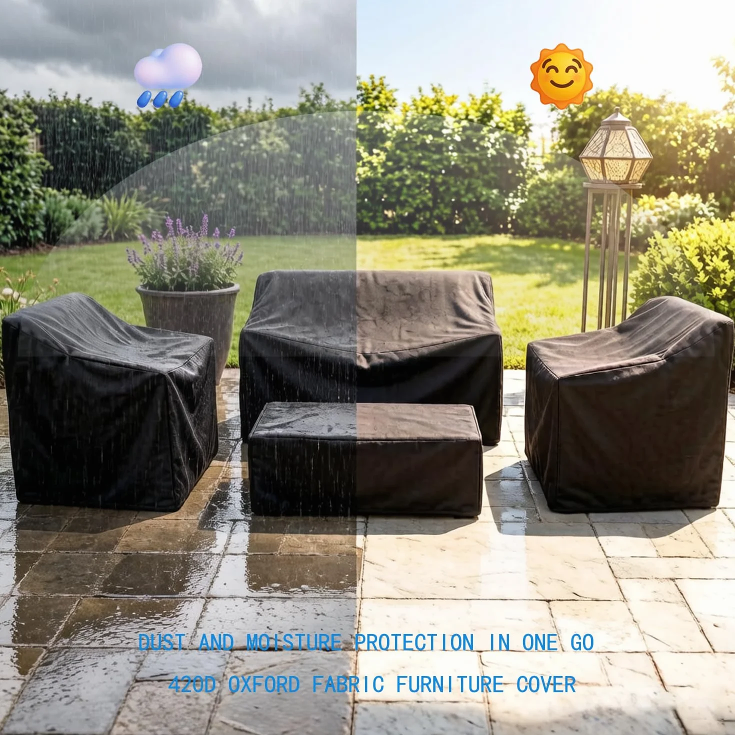 Housse Salon de Jardin Extérieur 4 Pièces 420D Imperméable - Bâche de Protection pour Meubles de Jardin Noir