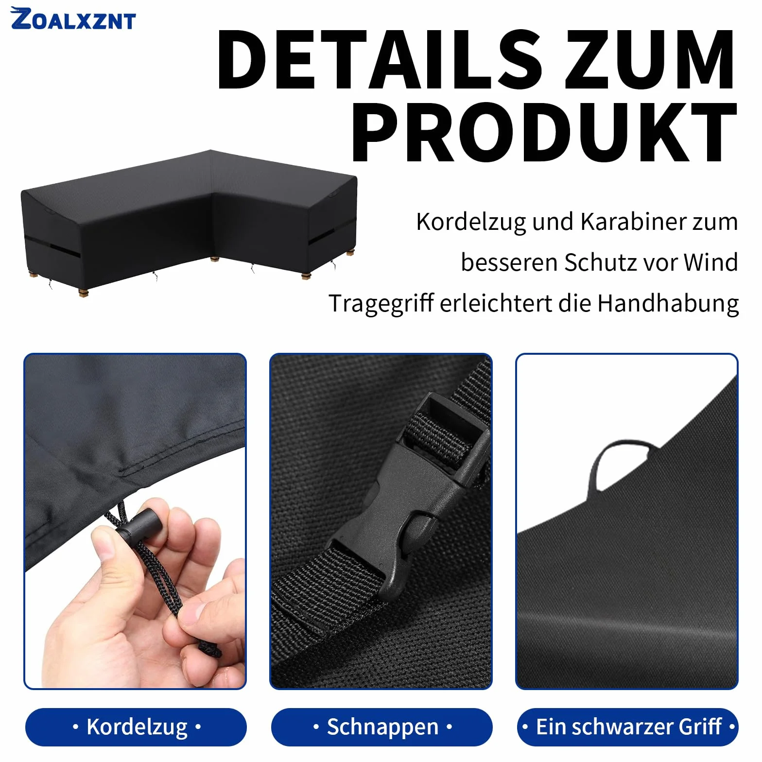 Housse de Protection pour Meubles de Jardin en Forme de L Imperméable 420D (210x270x60cm, Noir)