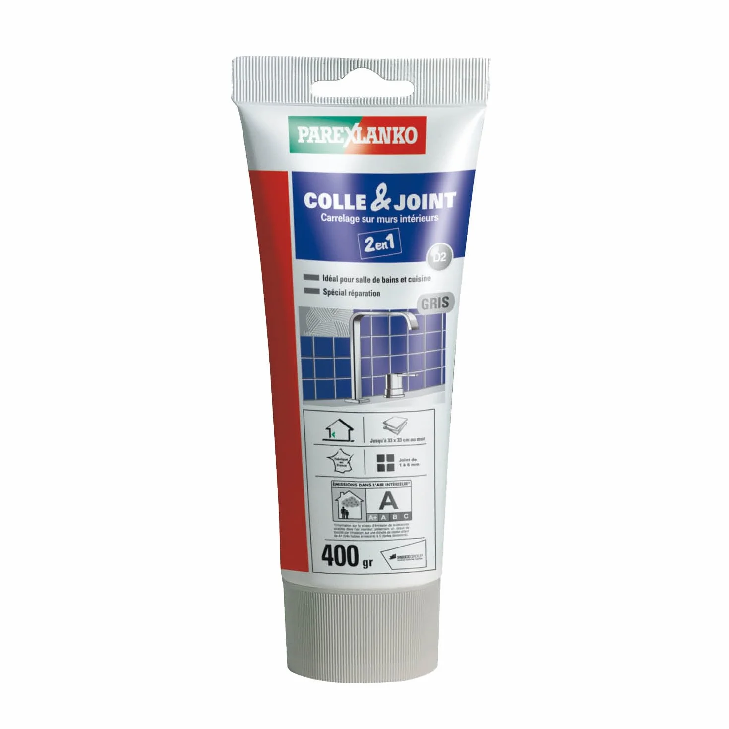 Parexlanko - Colle carrelage et joint en pâte - Colle & Joint 2 en 1 - Gris - Pour mur intérieur - Spécial pièces humides - Prête à l’emploi - 400g