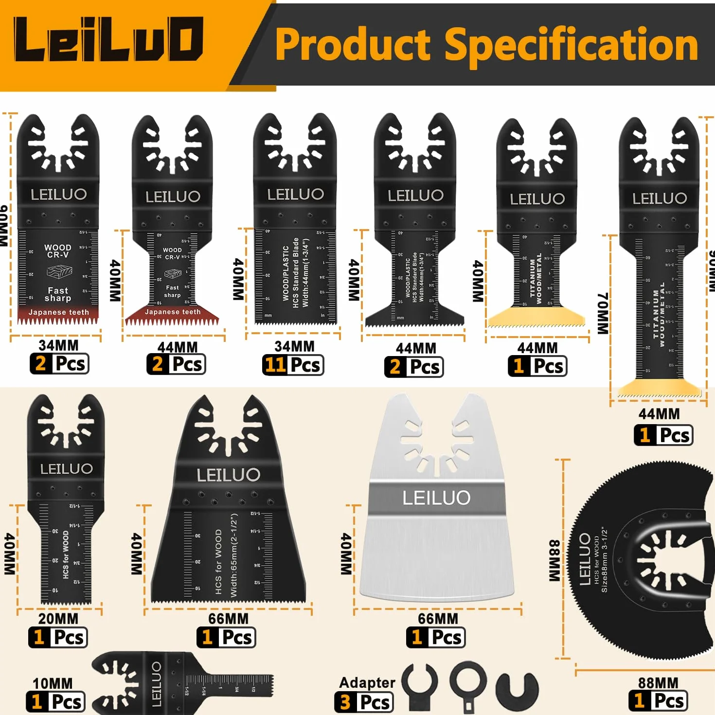 LEILUO Kit d'accessoires oscillant multitool 155 pièces Pour couper poncer et jointoyer Lames de scie oscillantes universelles avec sac de rangement Compatible avec DeWalt Dremel Makita et plus