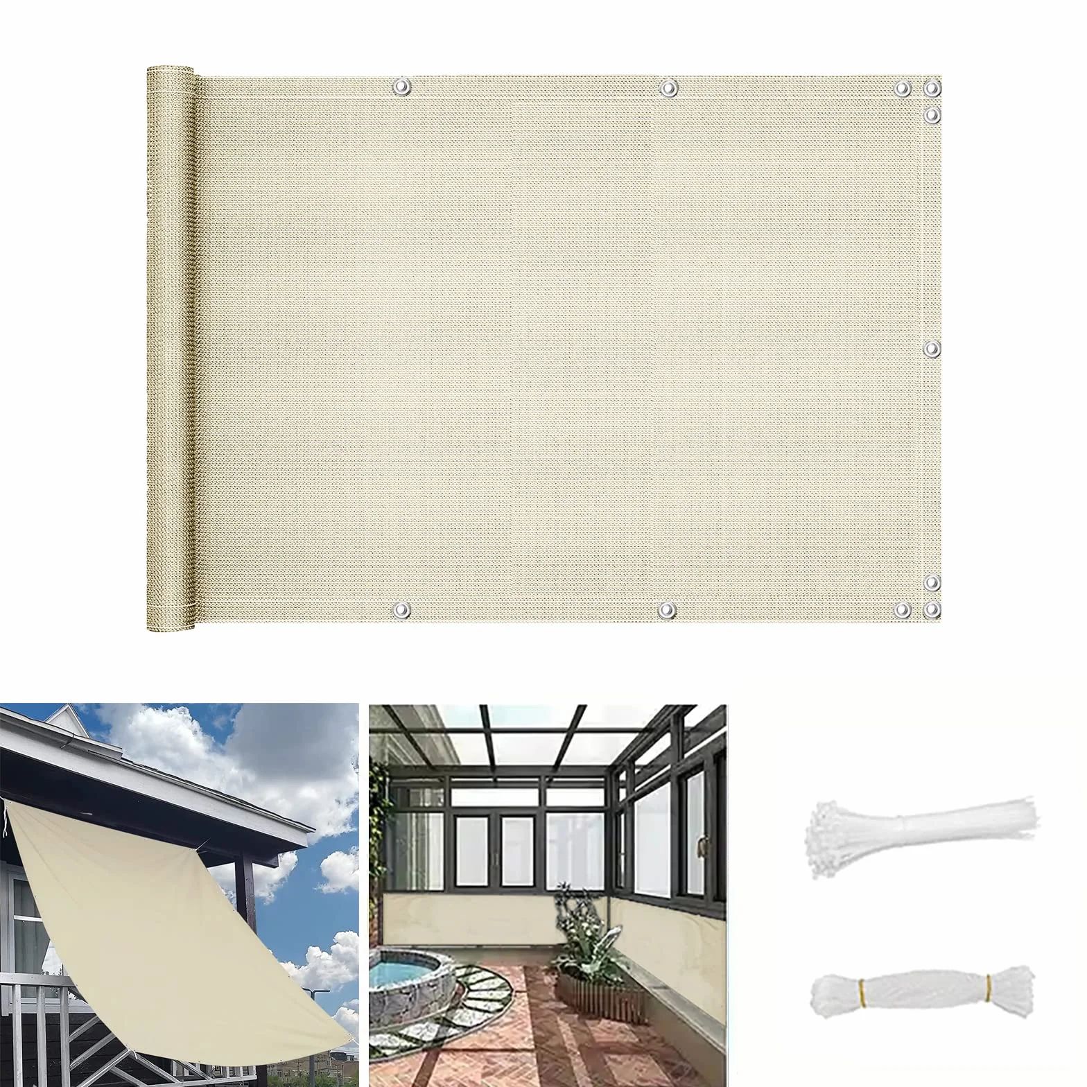 Brise Vue 90x400cm Opaque Résistant à l'eau pour Extérieur Balcon Patio Jardin Terrasse Grillage Beige
