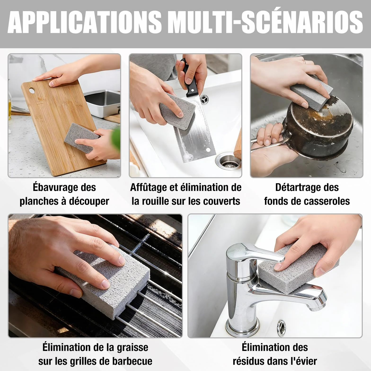 Pierres Nettoyage Grille Barbecue 8 Pcs, Pierre Abrasive Crepiere 10x7x4 cm, Réutilisable pour Grill, Poêles et Carreaux