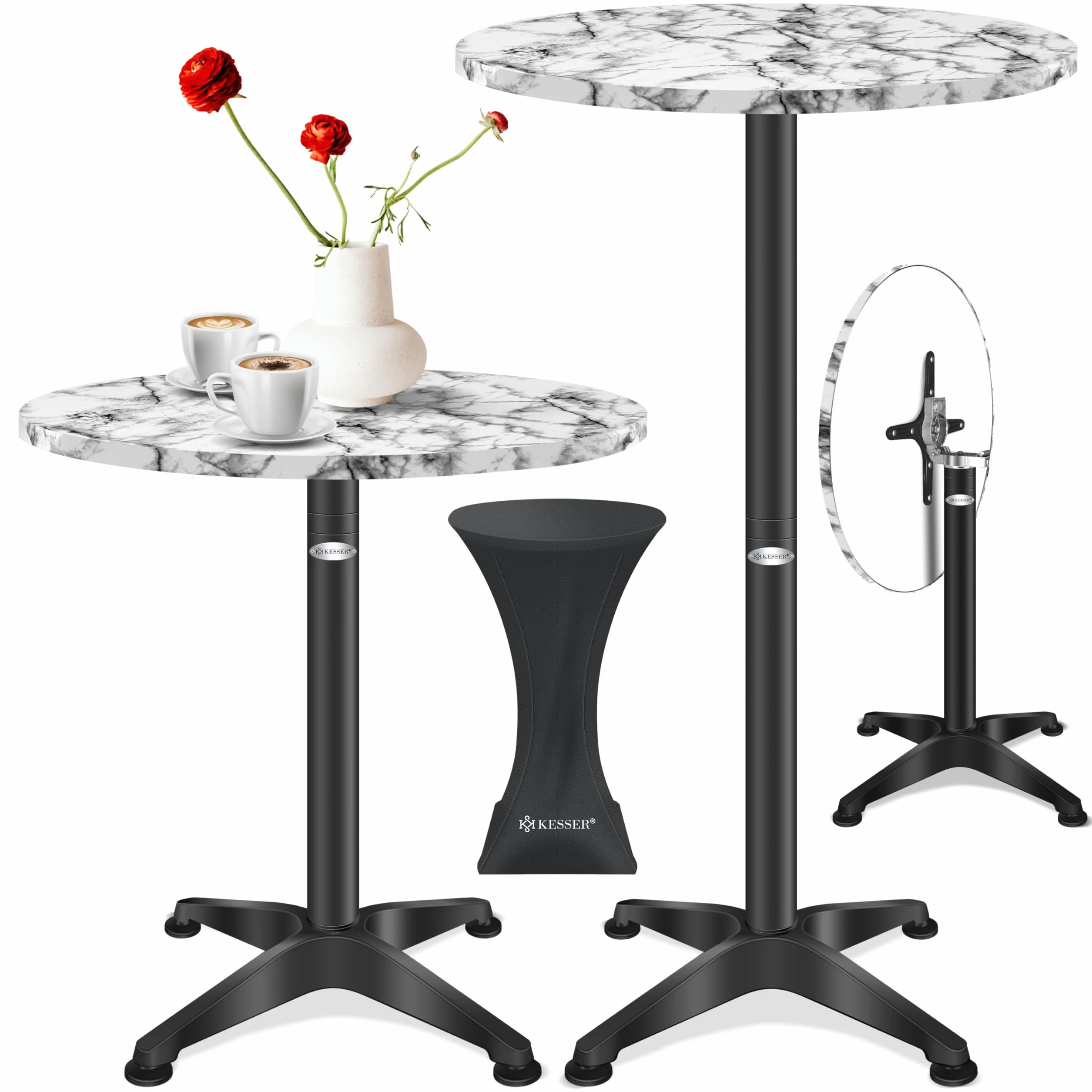 KESSER Table de bistrot pliable 2 en 1 - Plateau aluminium acier inoxydable - Hauteur réglable 70/115 cm - Ø 80 cm - Table pliante intérieur extérieur