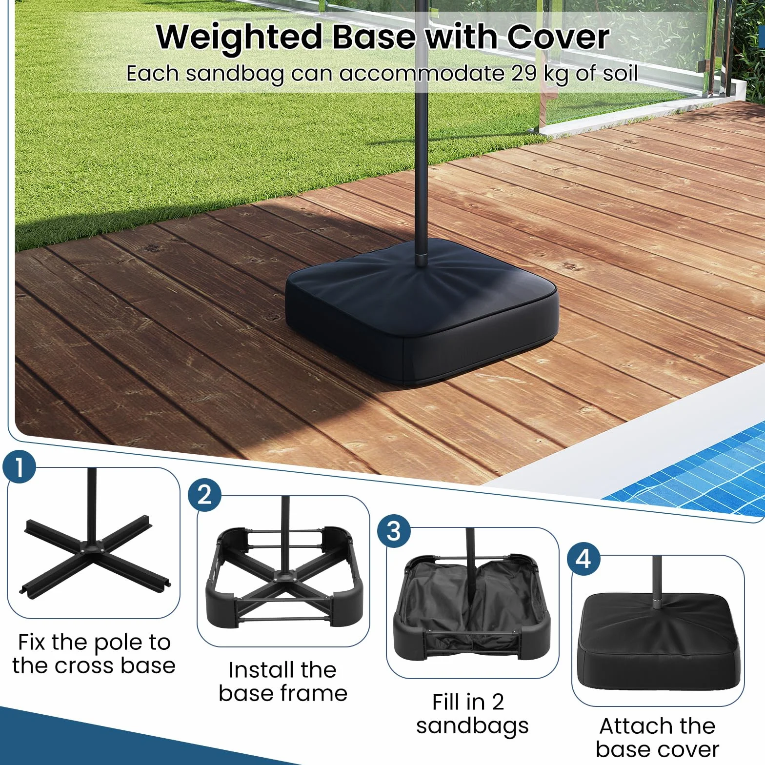 COSTWAY Parasol de Jardin Exterieur 4 x 2 m LED Solaires Double Rectangulaire avec Manivelle Marron