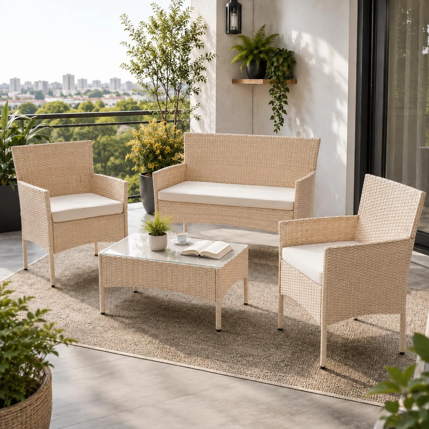 Juskys Salon de Jardin Fort Myers 4 Places résine tressée canapé 2 Places 2 fauteuils table coussins