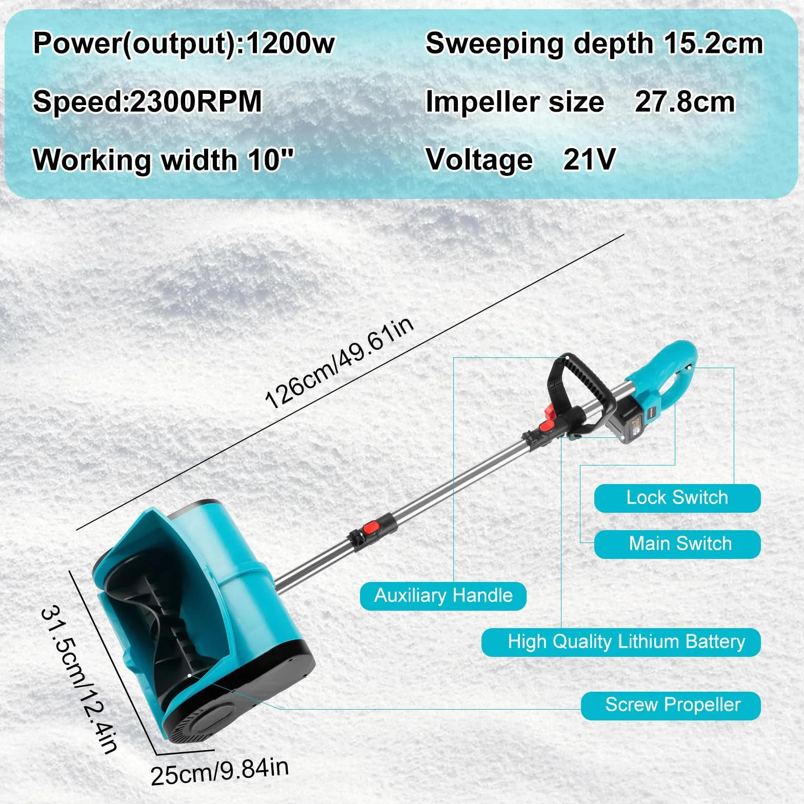 Fraise à Neige sans Fil 800W 28cm 2x3000mAh Moteur sans Balais