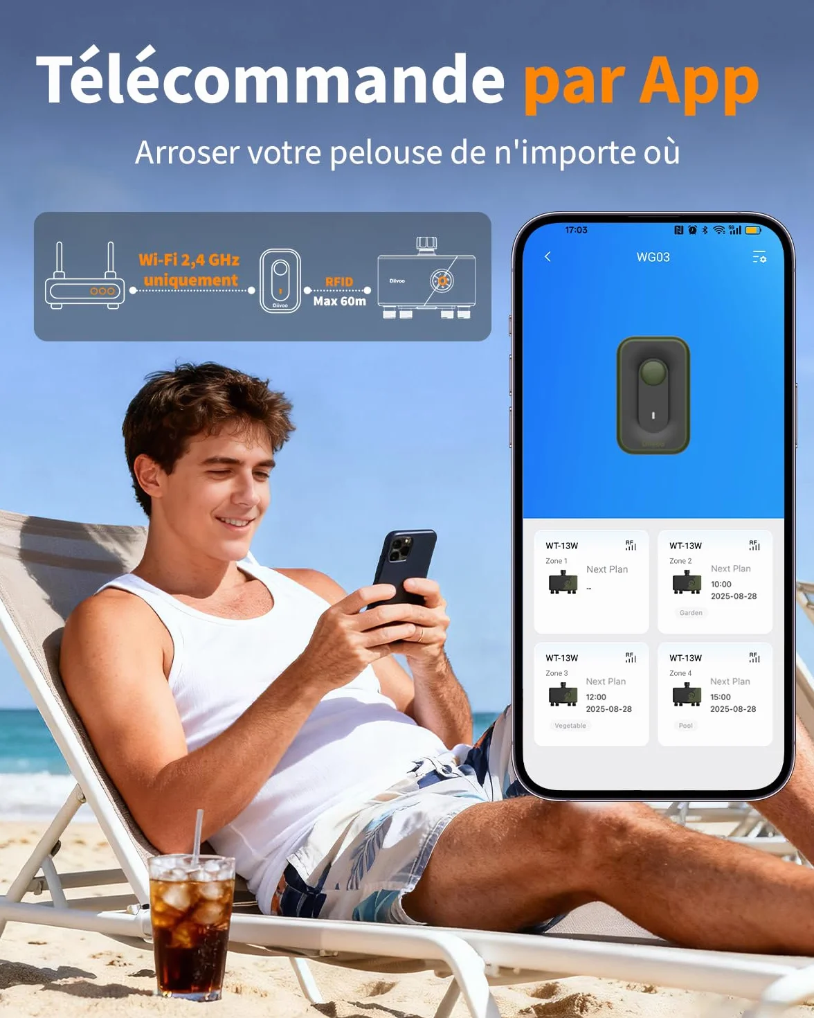 Diivoo Programmateur Arrosage Automatique WiFi 4 Voies Entrée Laiton Compatible Alexa Google Assistant