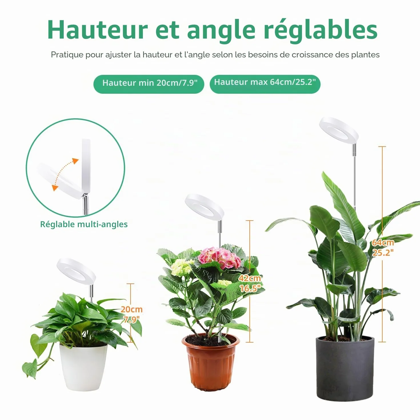 Mcbazel Lampe Plante LED Croissance 24 LED Spectre Complet Hauteur Réglable 61,5 cm Minuterie 4H/8H/12H 10 Niveaux Luminosité
