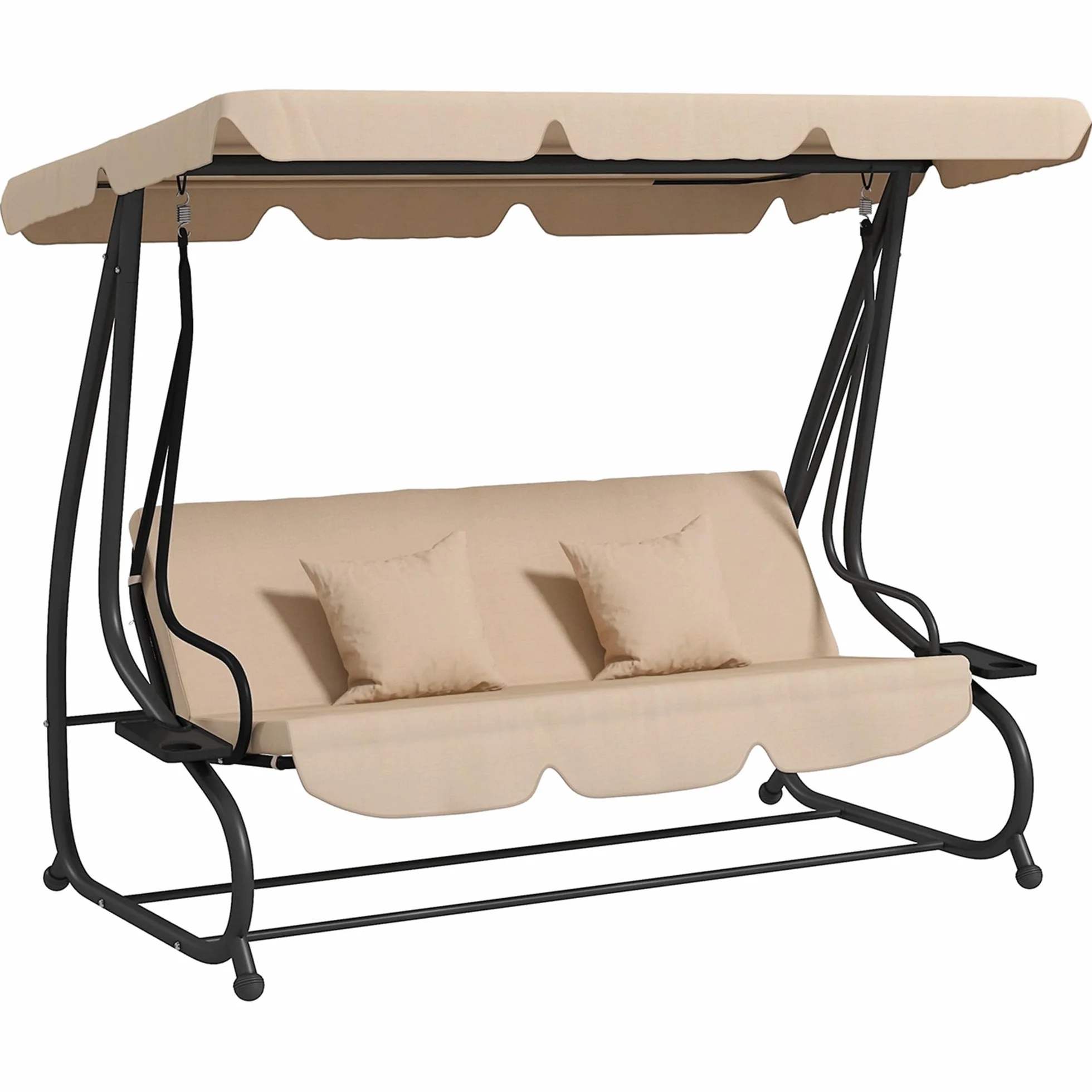 Outsunny Balancelle de Jardin 3 Places Convertible Toit Inclinaison réglable Métal Noir Polyester